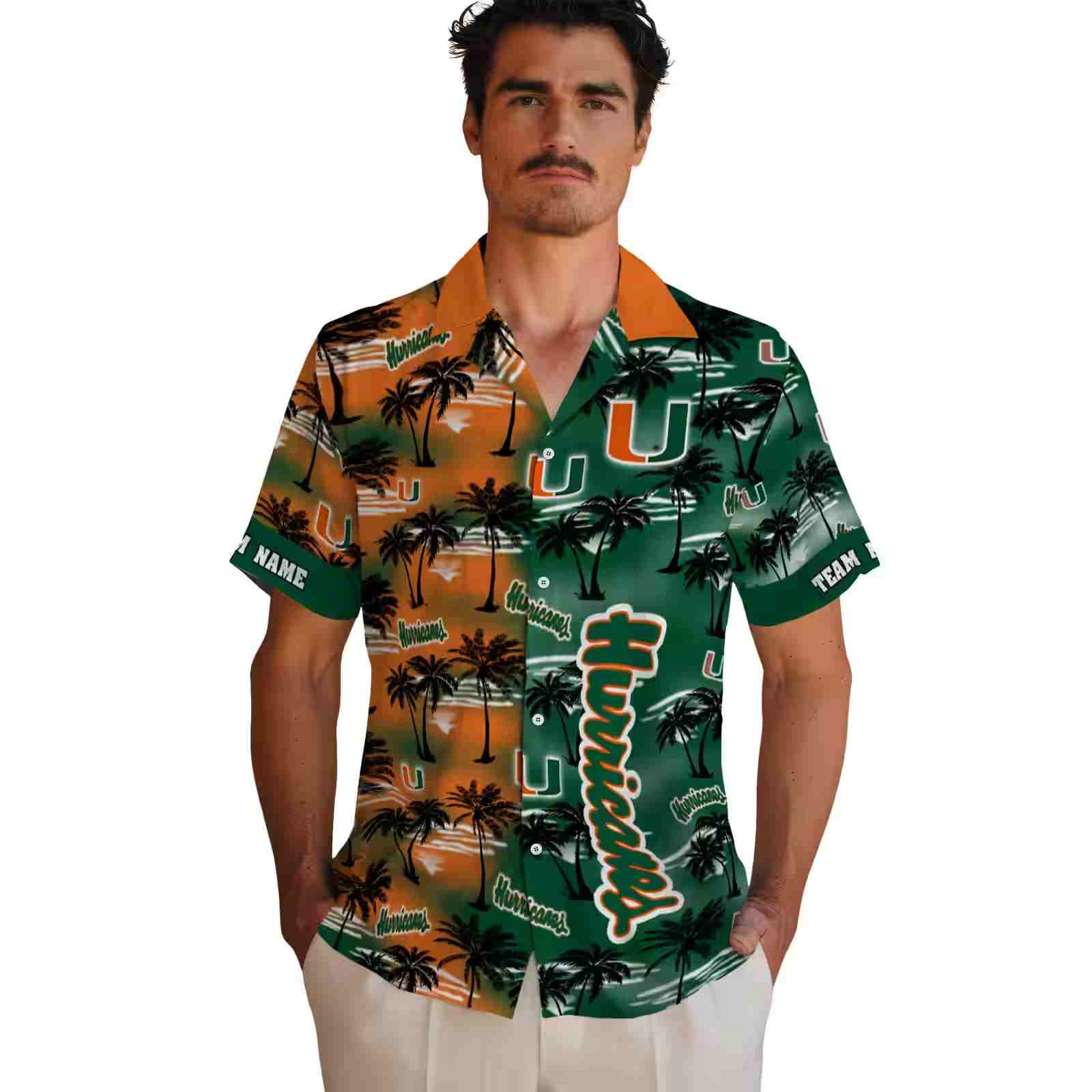 custom miami hurricanes palm silhouettes orange hawaiian shirt fashion forward