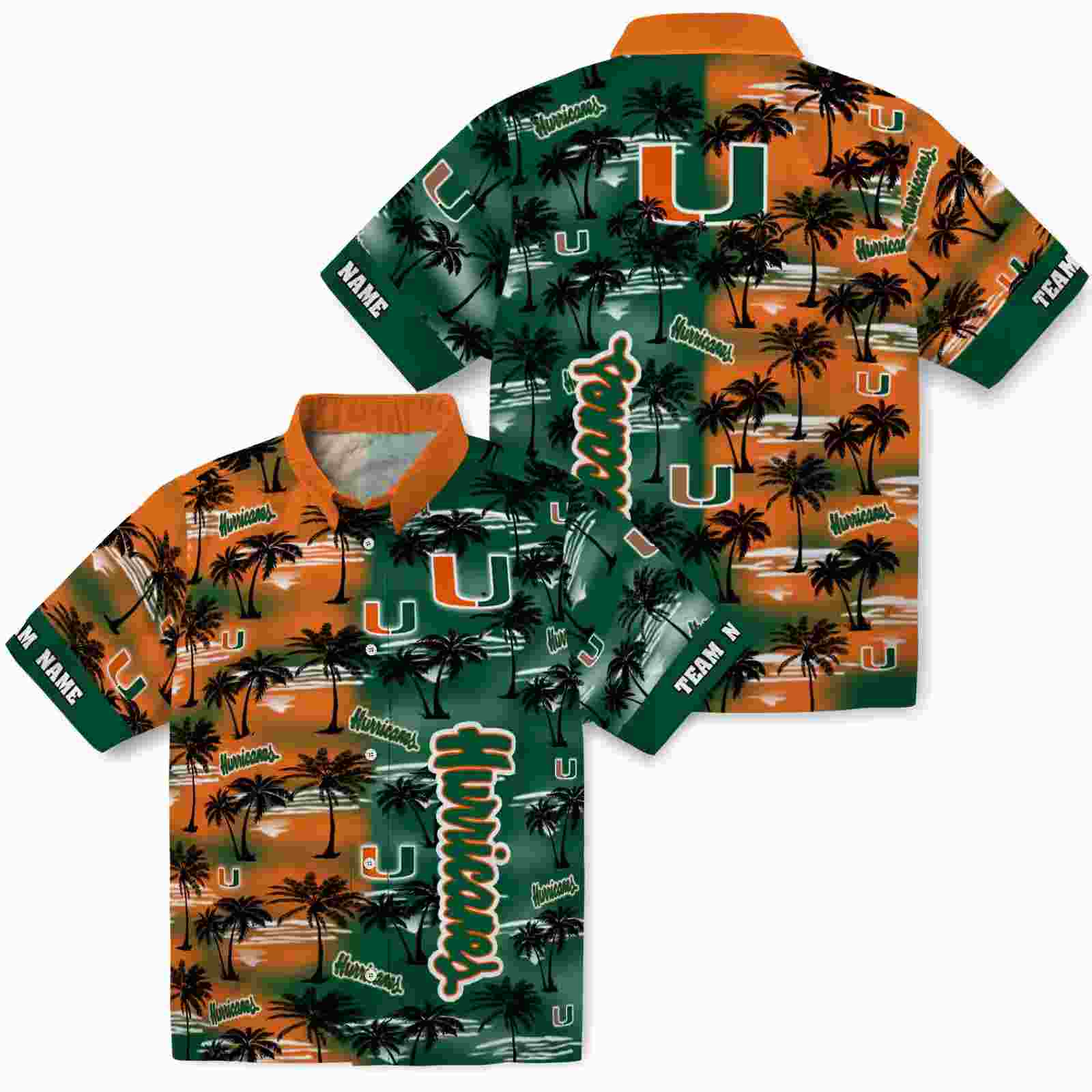 custom miami hurricanes palm silhouettes orange hawaiian shirt high quality