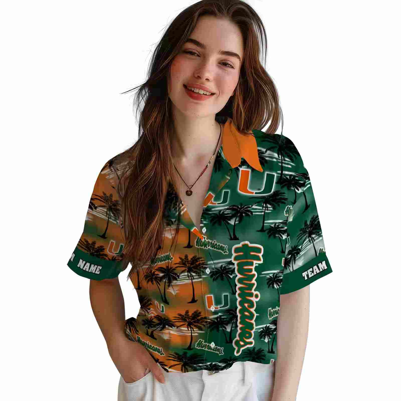 custom miami hurricanes palm silhouettes orange hawaiian shirt latest model