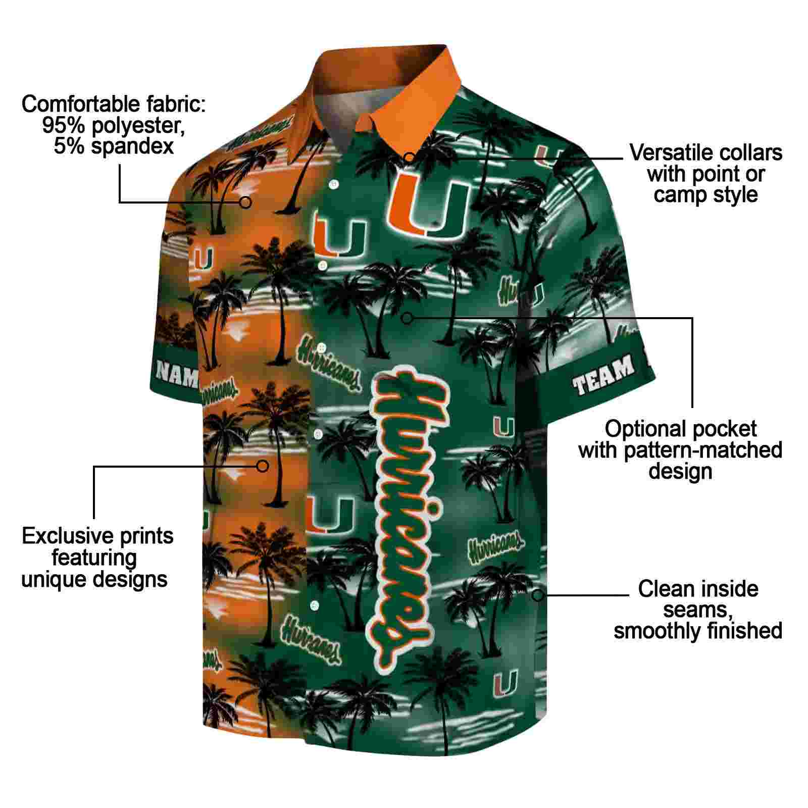 custom miami hurricanes palm silhouettes orange hawaiian shirt new arrival