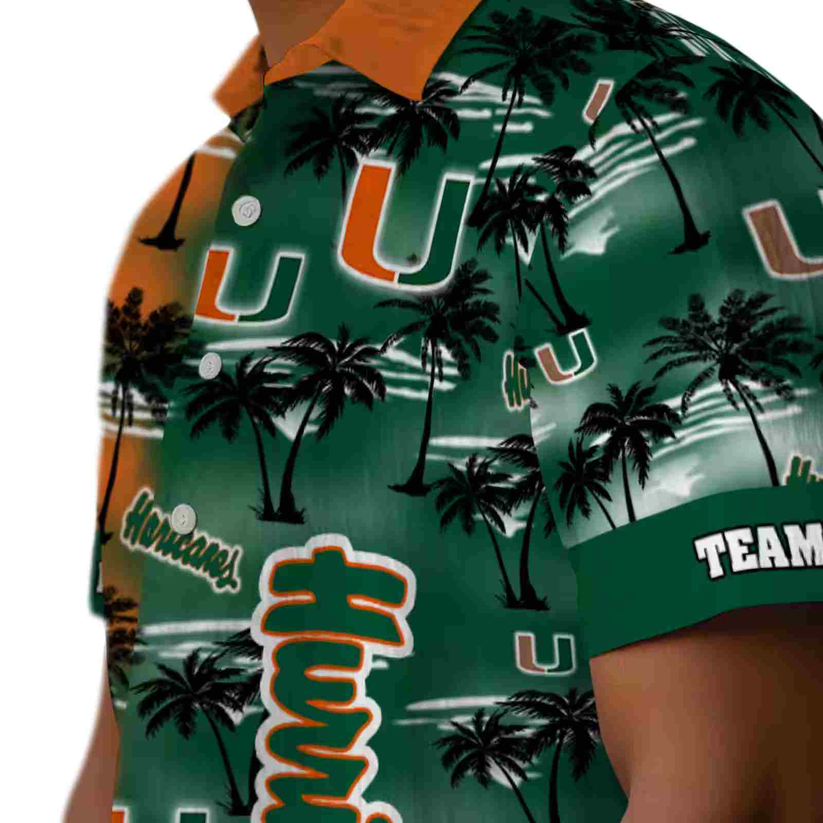 custom miami hurricanes palm silhouettes orange hawaiian shirt trendy