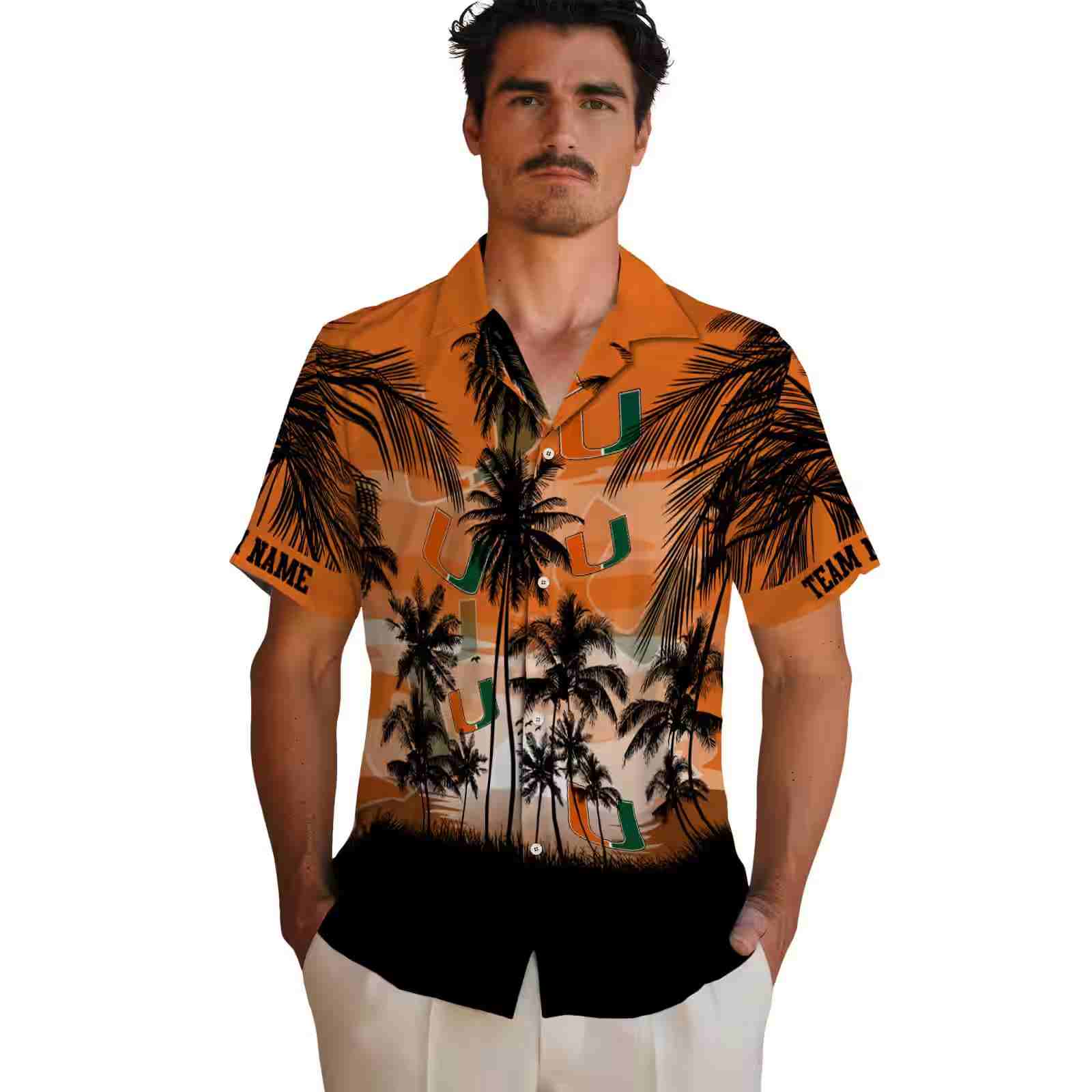 custom miami hurricanes sunset scene orange black hawaiian shirt fashion forward