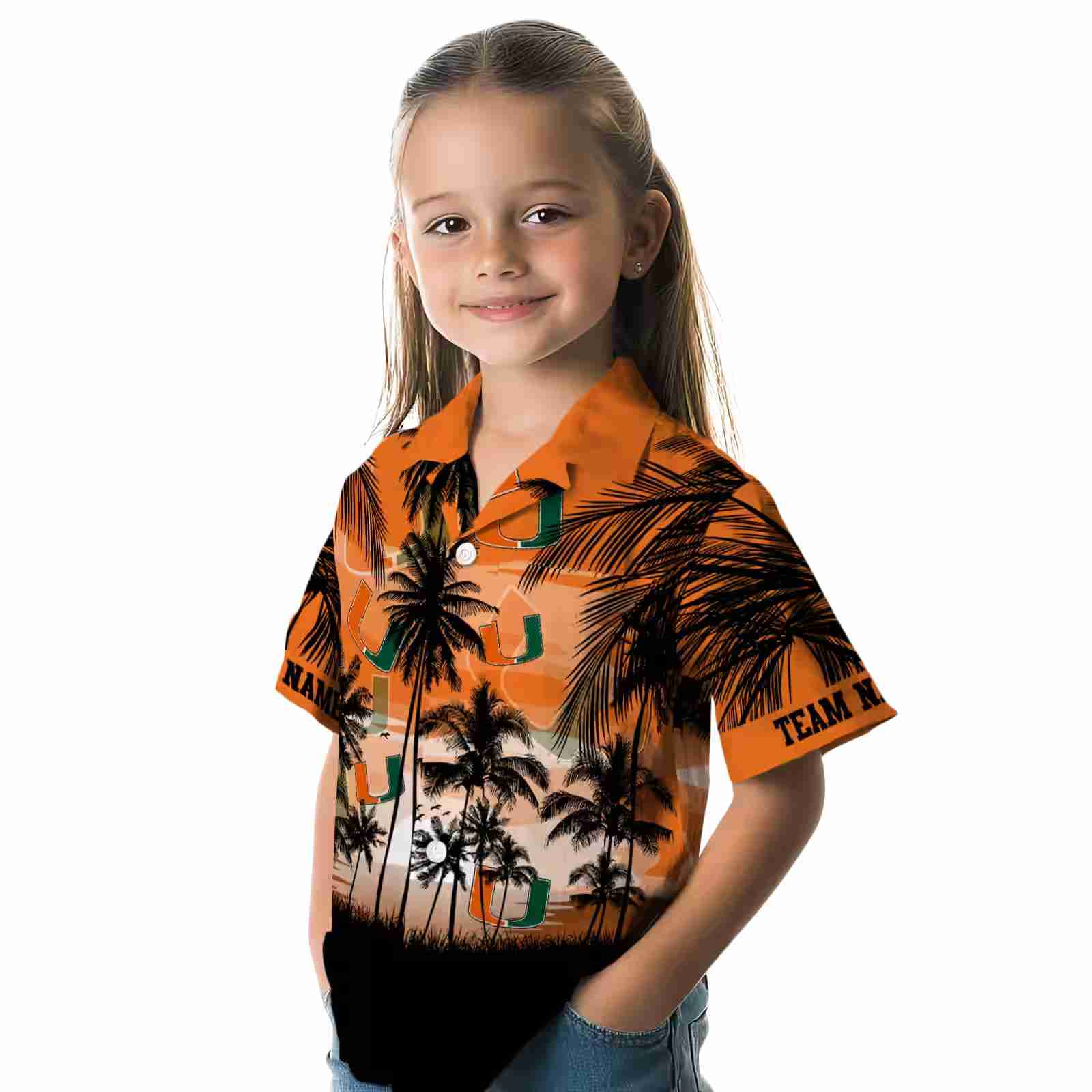 custom miami hurricanes sunset scene orange black hawaiian shirt premium grade