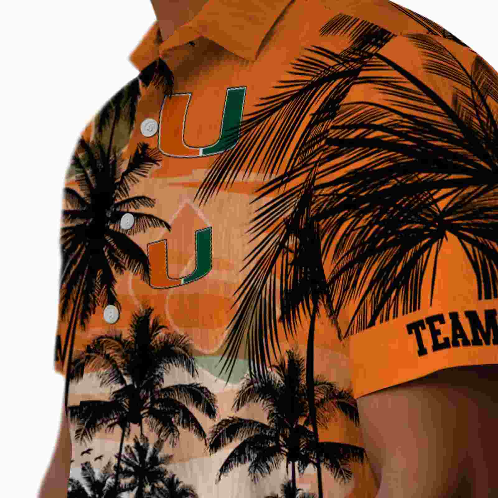 custom miami hurricanes sunset scene orange black hawaiian shirt trendy