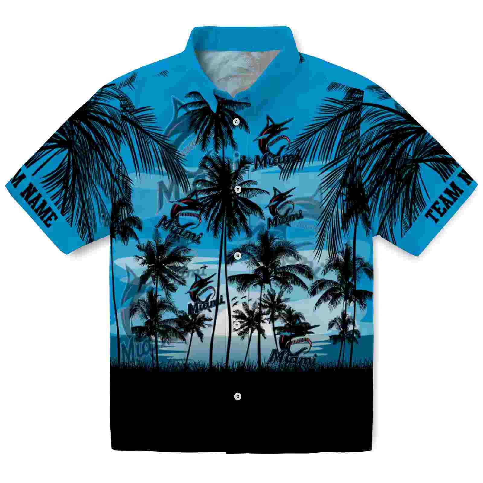 Custom Miami Marlins Sunset Scene Blue Black Hawaiian Shirt