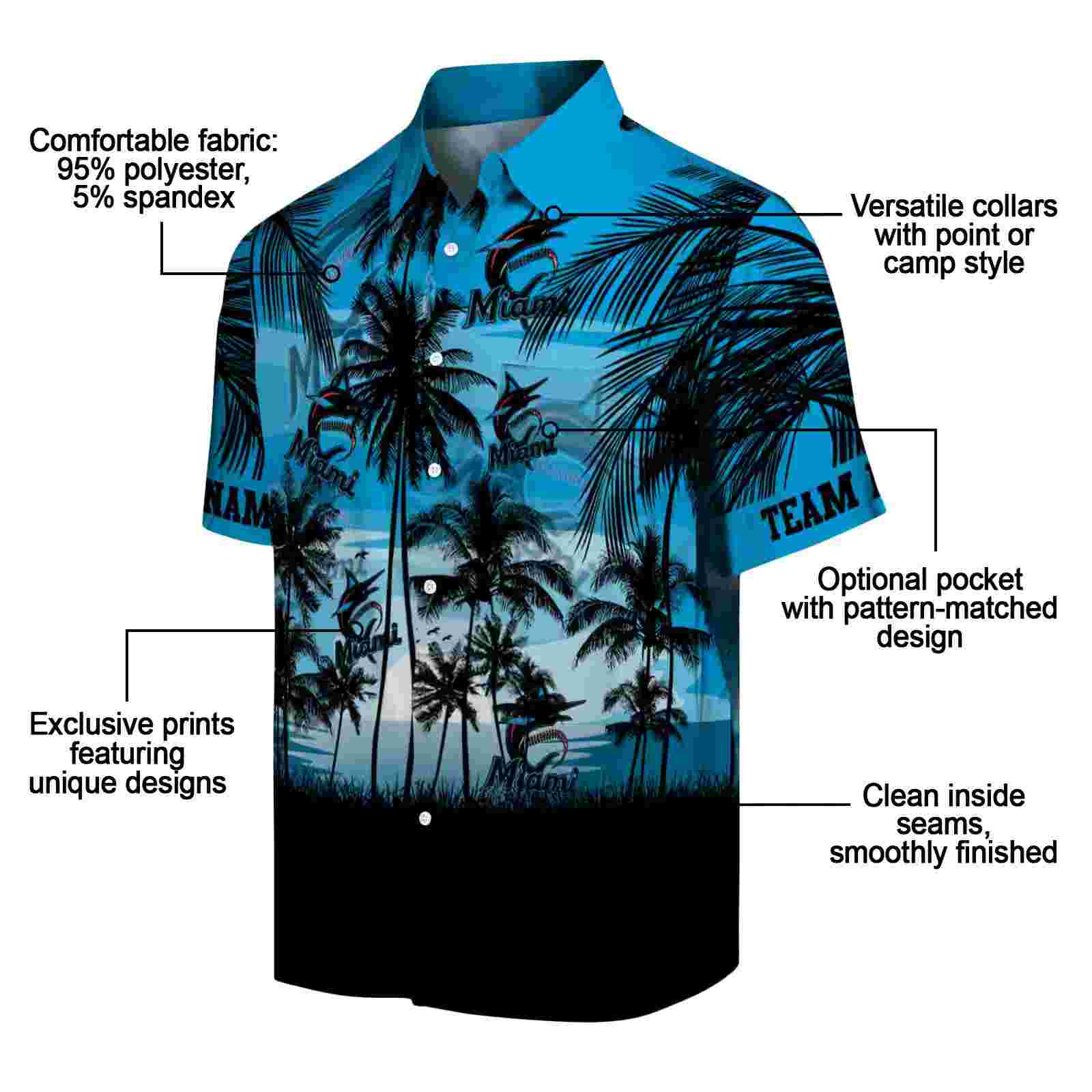 custom miami marlins sunset scene blue black hawaiian shirt new arrival