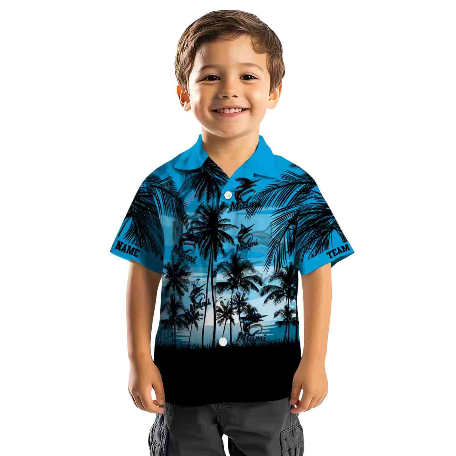 custom miami marlins sunset scene blue black hawaiian shirt top rated