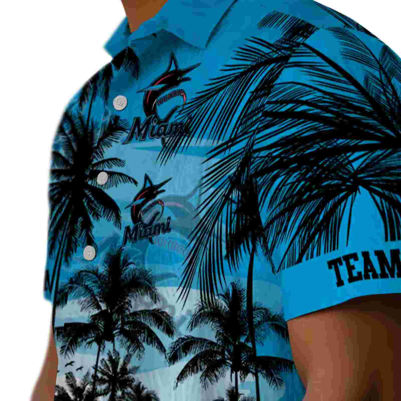 custom miami marlins sunset scene blue black hawaiian shirt trendy