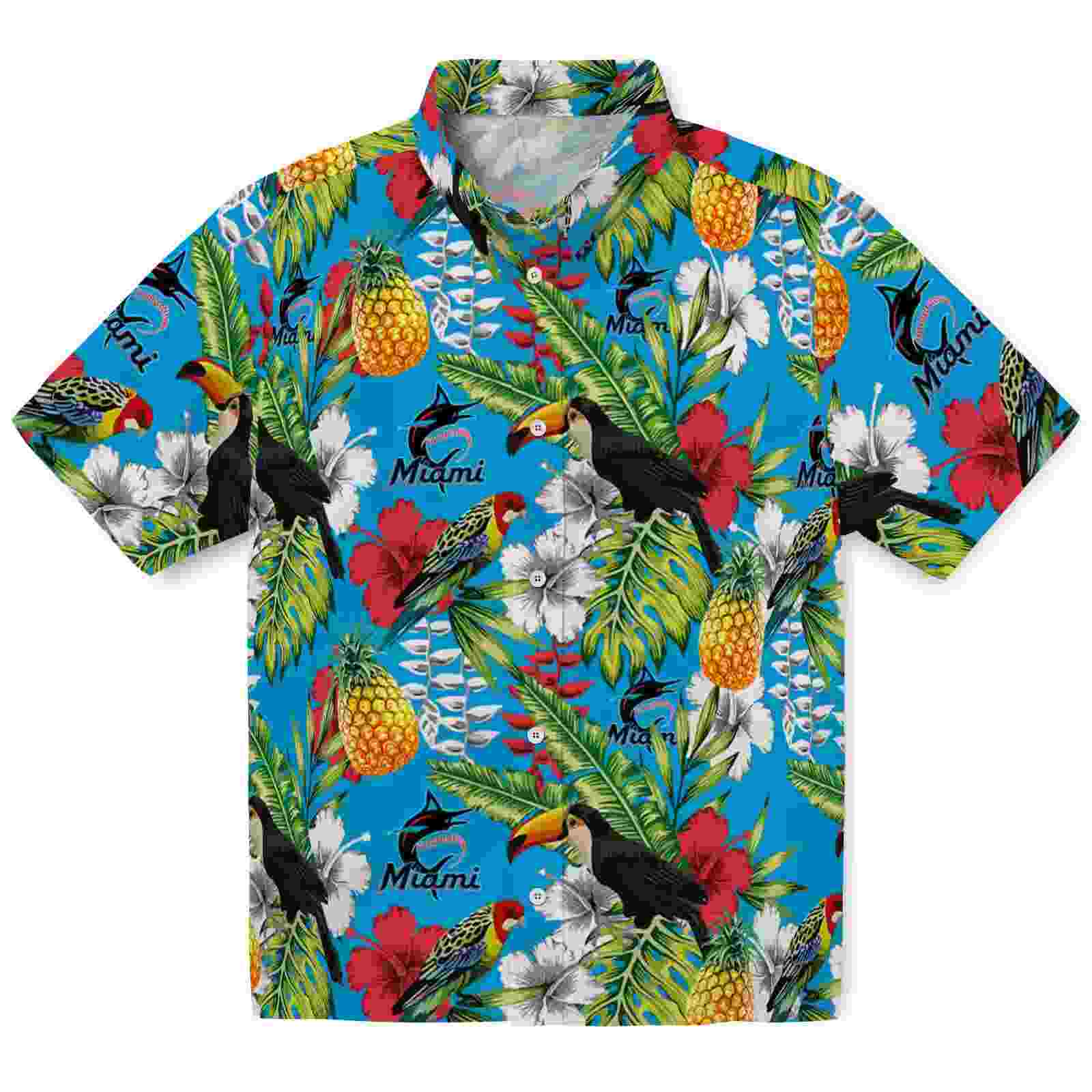 Custom Miami Marlins Tropical Toucan Blue Green Hawaiian Shirt