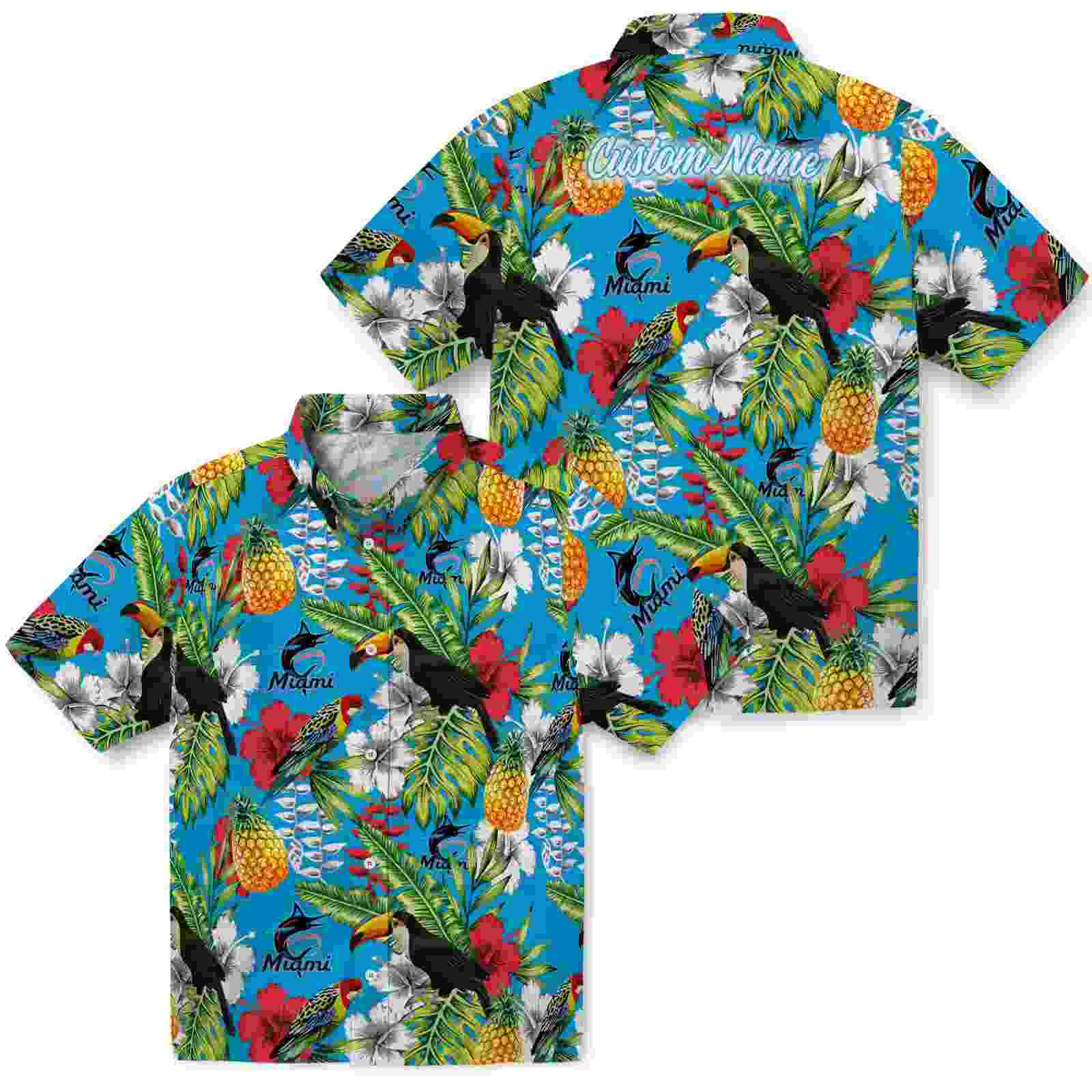 custom miami marlins tropical toucan blue green hawaiian shirt high quality