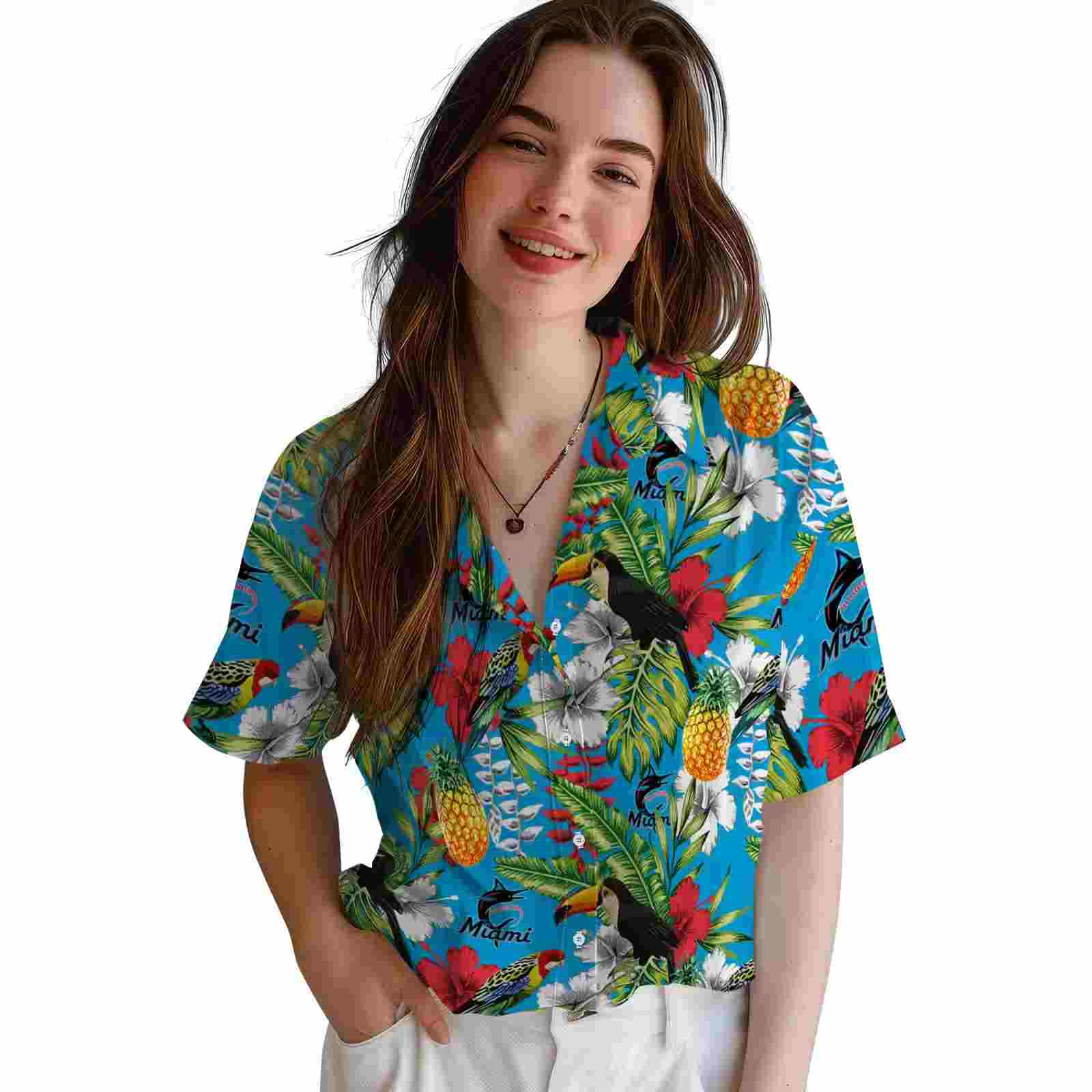 custom miami marlins tropical toucan blue green hawaiian shirt latest model