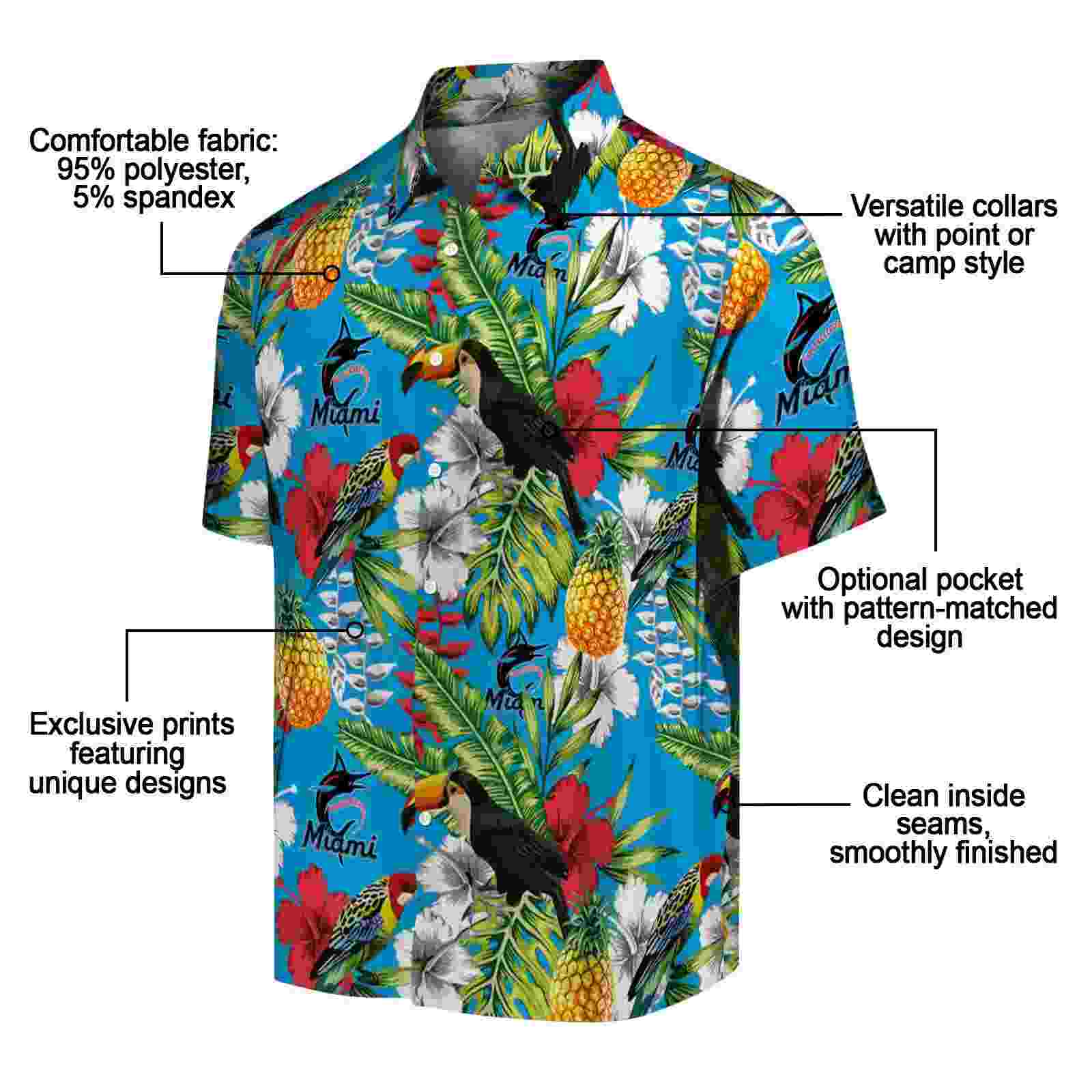 custom miami marlins tropical toucan blue green hawaiian shirt new arrival