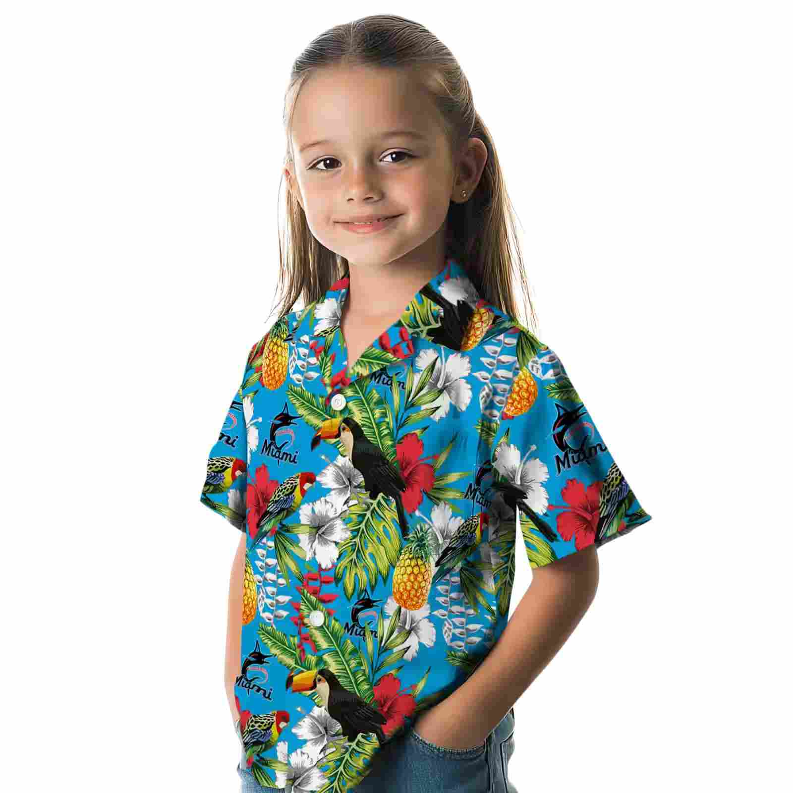 custom miami marlins tropical toucan blue green hawaiian shirt premium grade