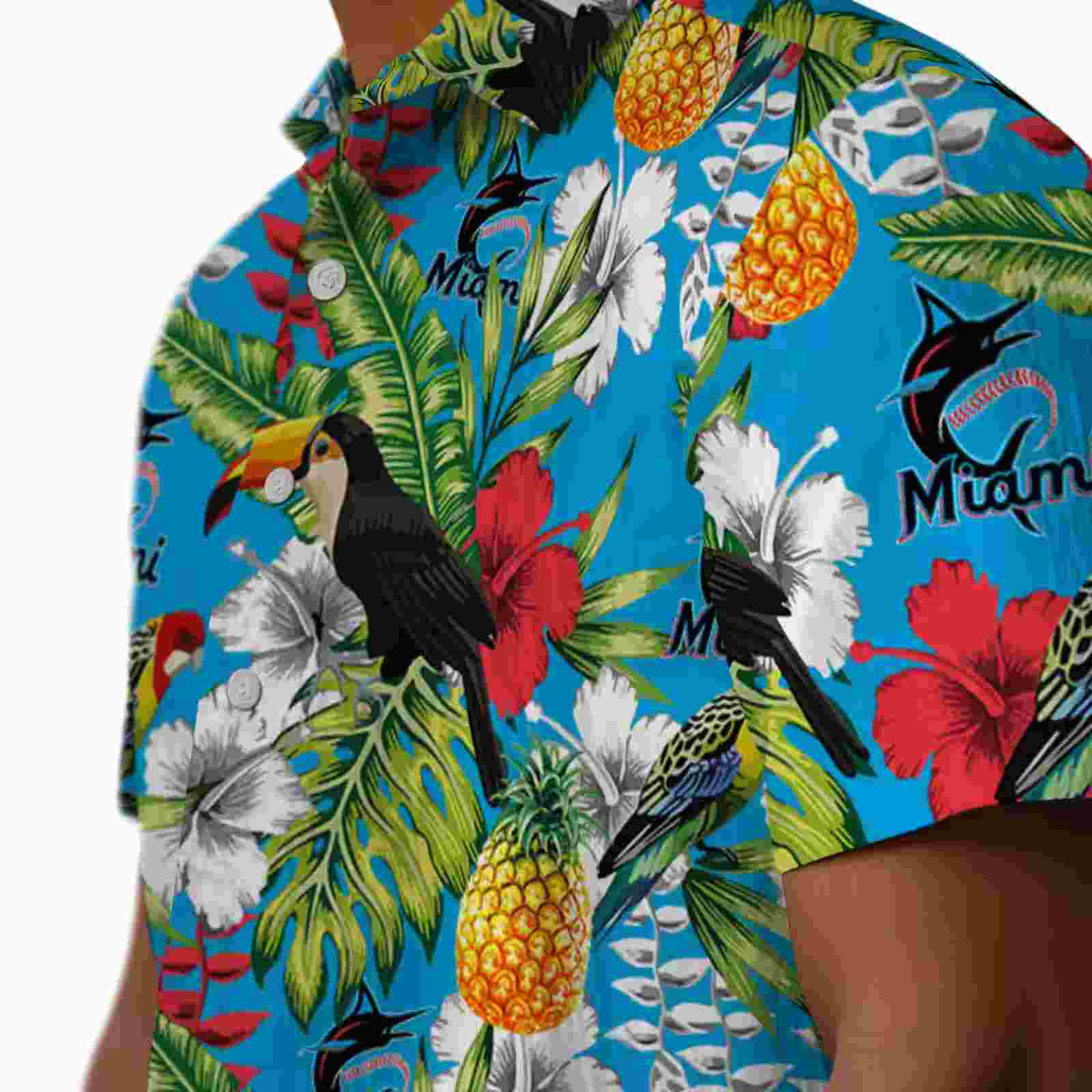 custom miami marlins tropical toucan blue green hawaiian shirt trendy