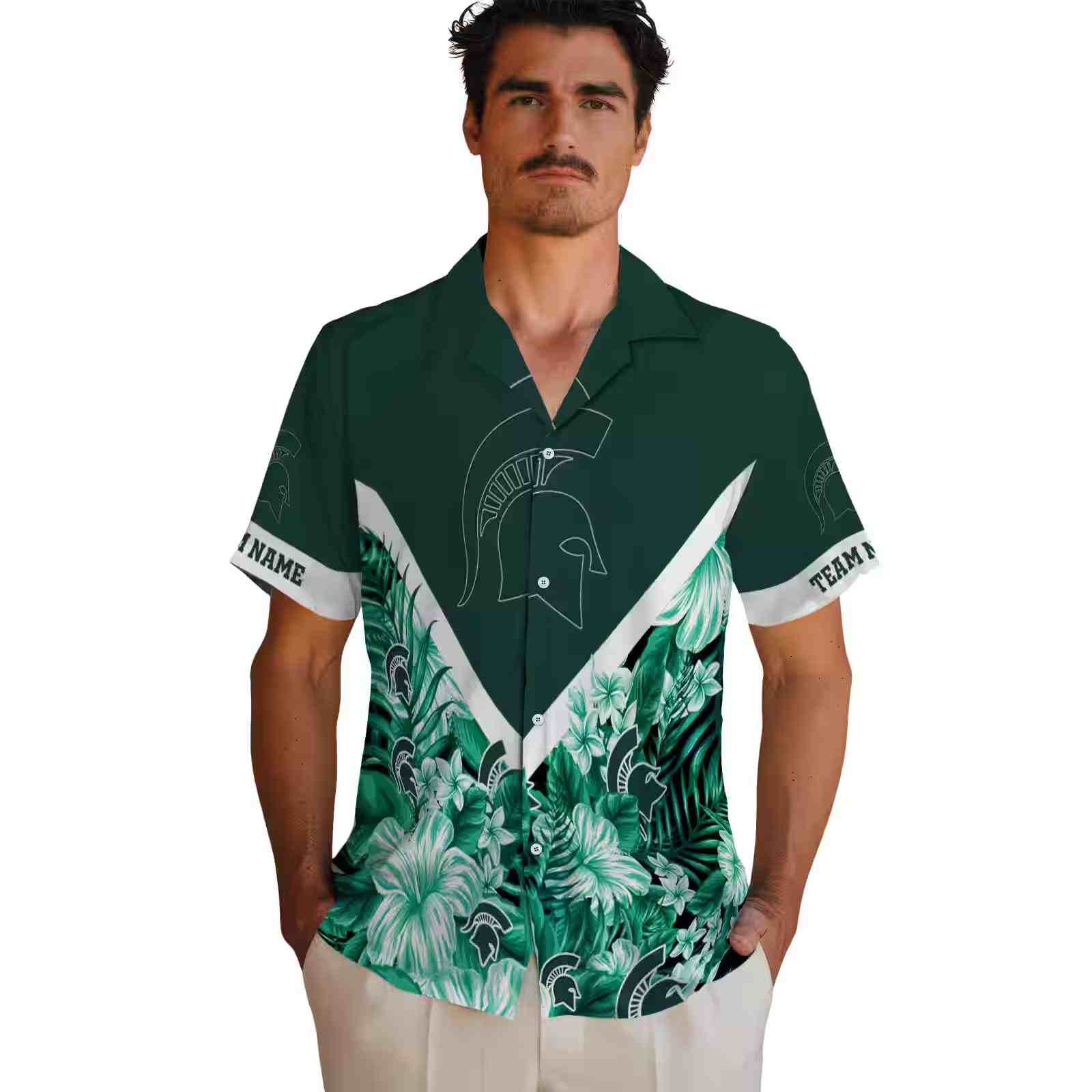 custom michigan state spartans floral chevron green hawaiian shirt fashion forward