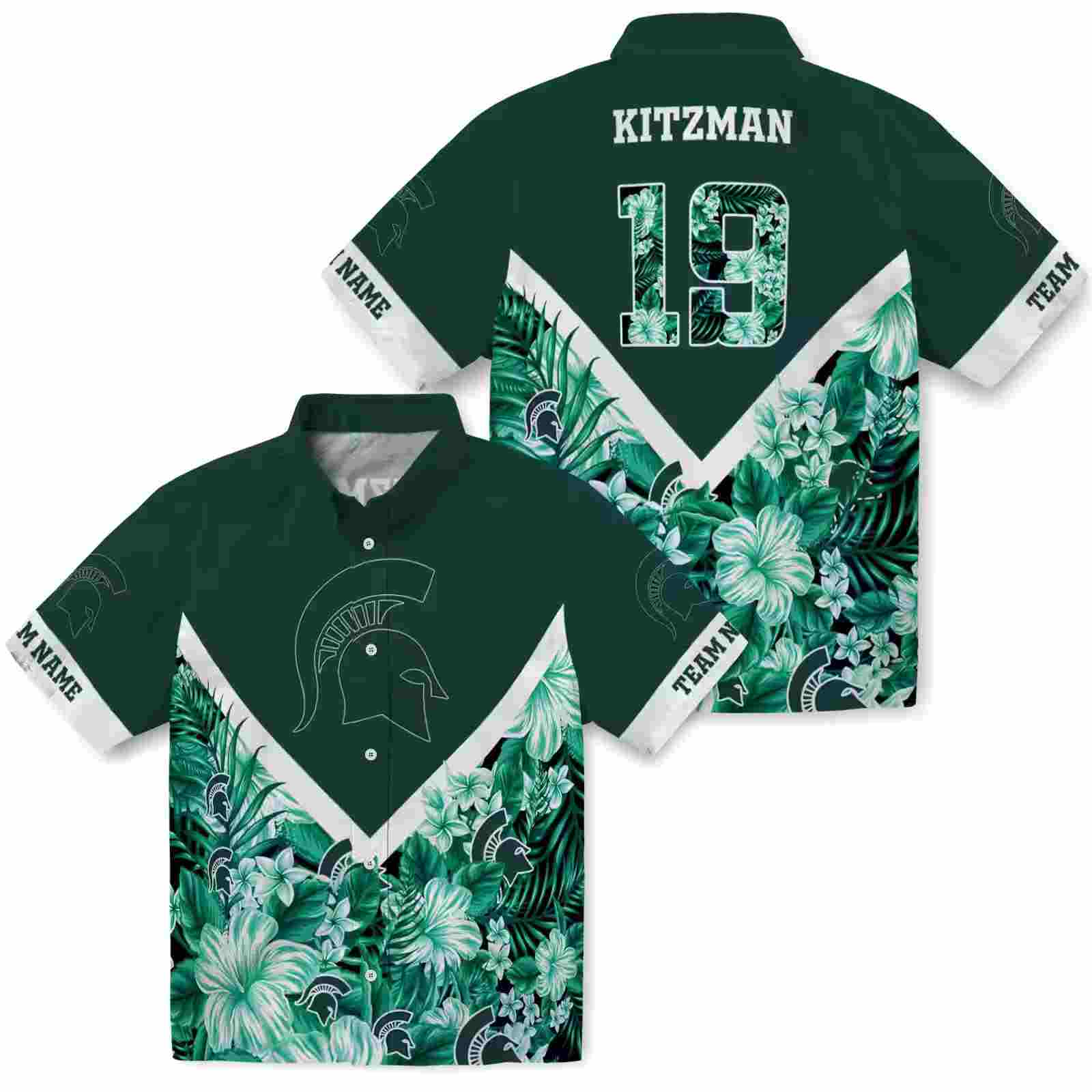 custom michigan state spartans floral chevron green hawaiian shirt high quality