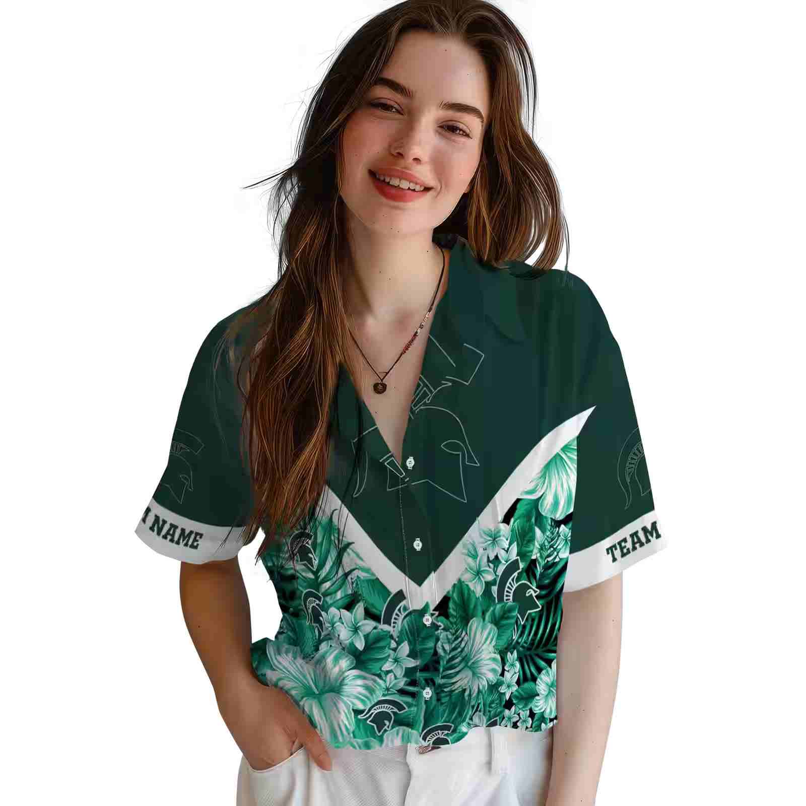 custom michigan state spartans floral chevron green hawaiian shirt latest model