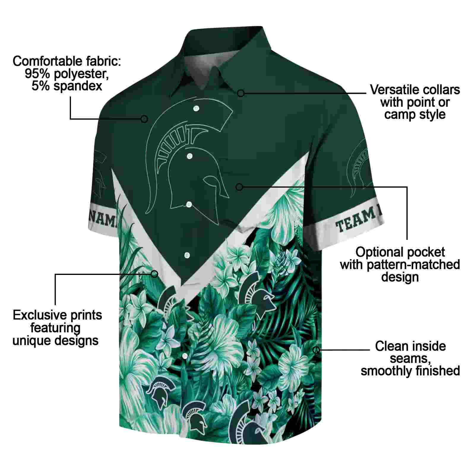 custom michigan state spartans floral chevron green hawaiian shirt new arrival