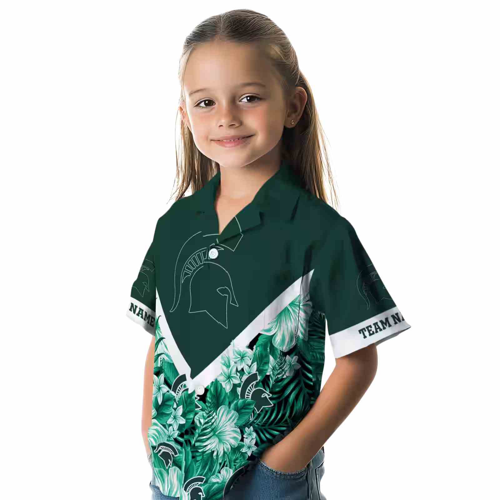 custom michigan state spartans floral chevron green hawaiian shirt premium grade