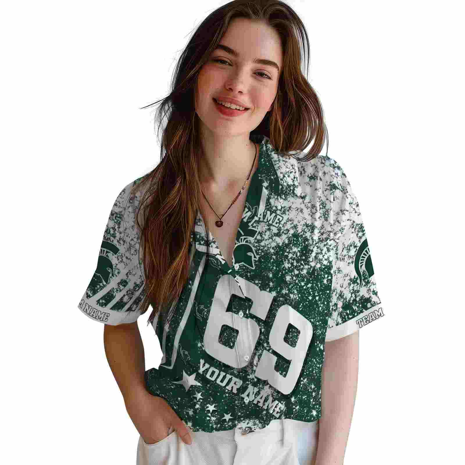 custom michigan state spartans star stripes green hawaiian shirt latest model