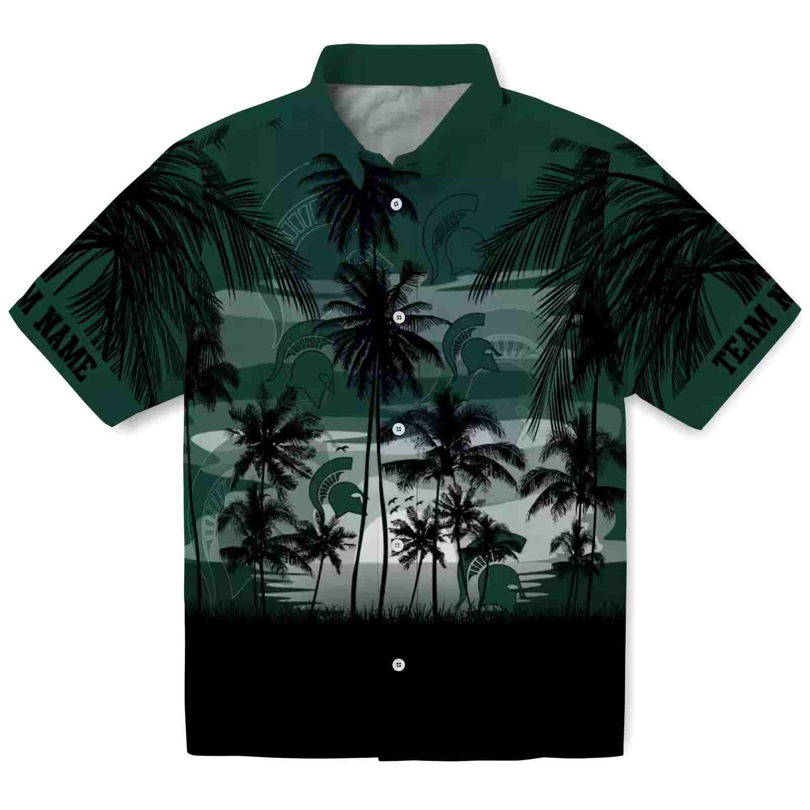 Custom Michigan State Spartans Sunset Scene Green Black Hawaiian Shirt