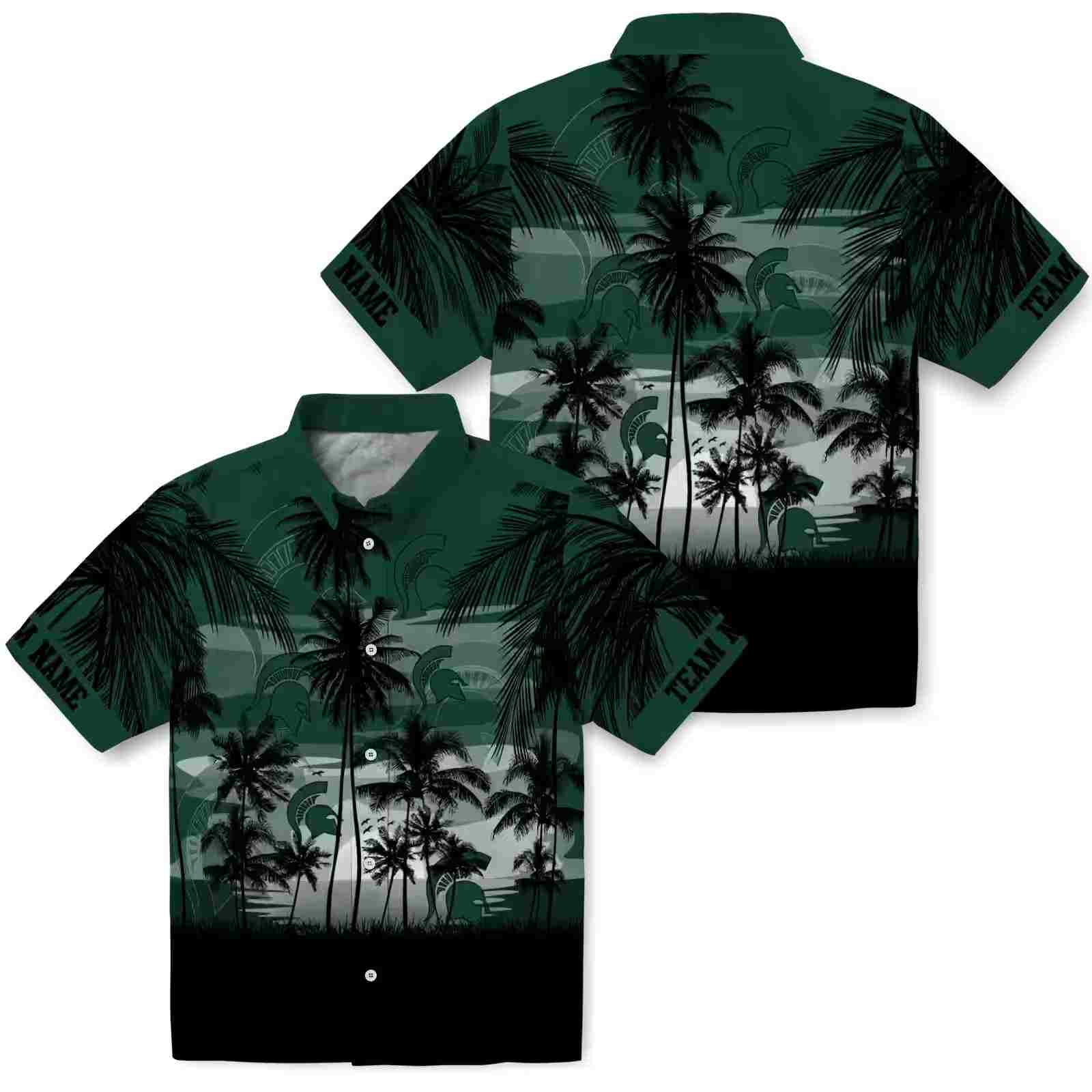 custom michigan state spartans sunset scene green black hawaiian shirt high quality