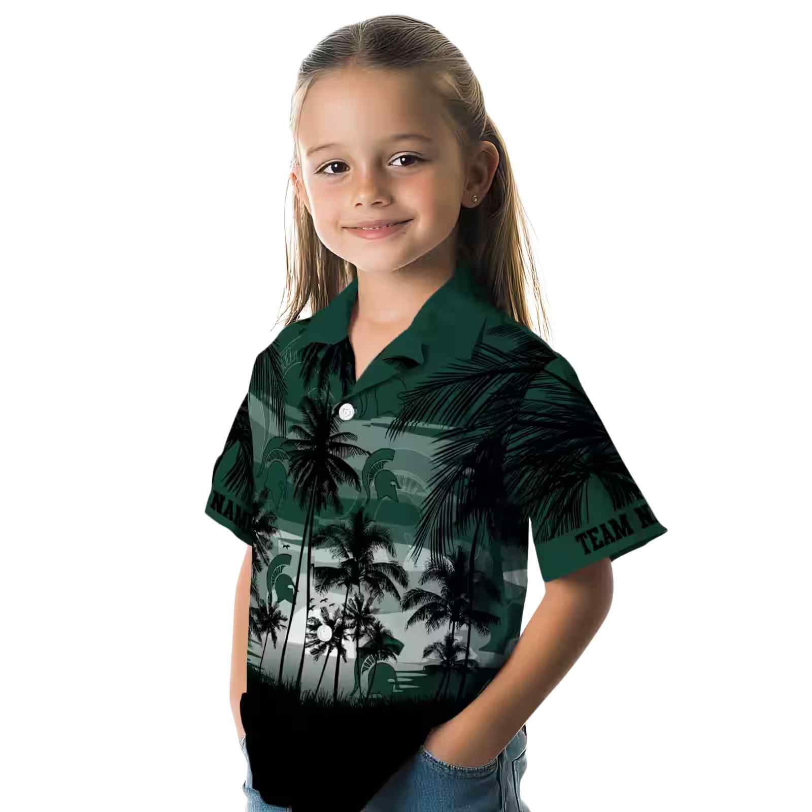 custom michigan state spartans sunset scene green black hawaiian shirt premium grade