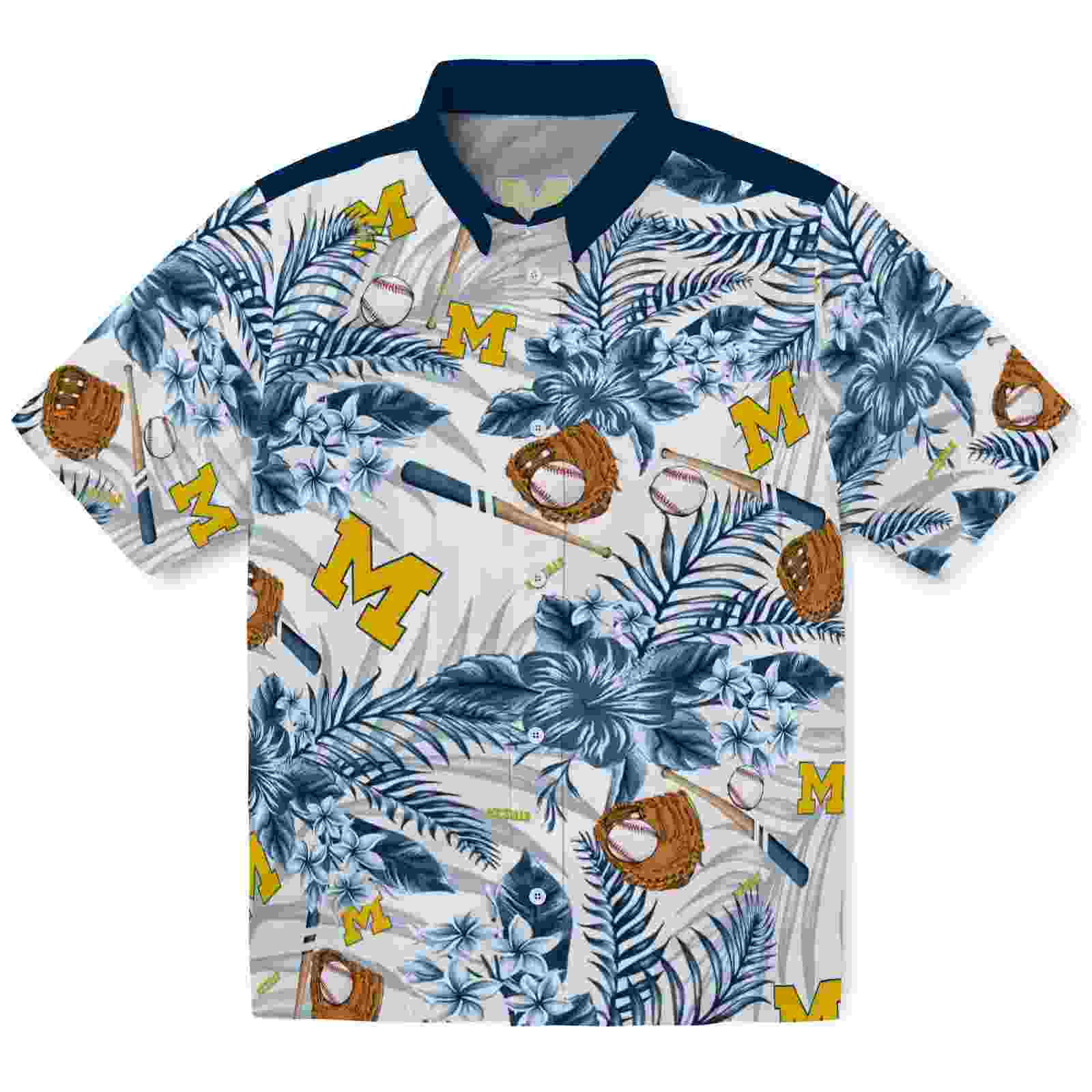 Custom Michigan Wolverines Floral Baseball Blue White Hawaiian Shirt