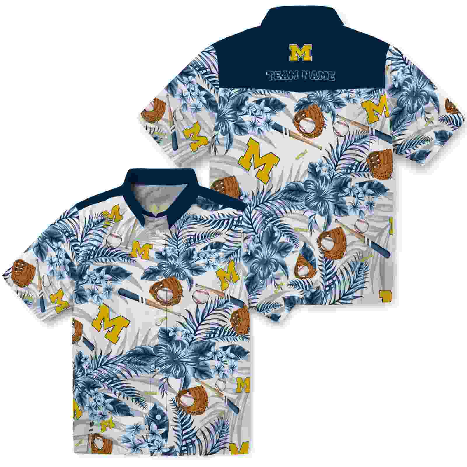 custom michigan wolverines floral baseball blue white hawaiian shirt high quality