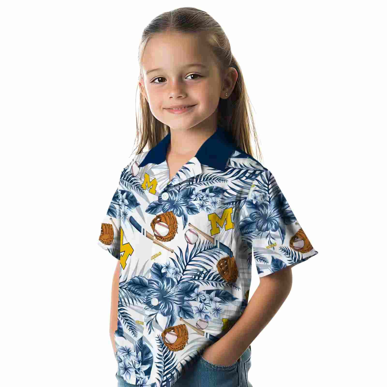 custom michigan wolverines floral baseball blue white hawaiian shirt premium grade