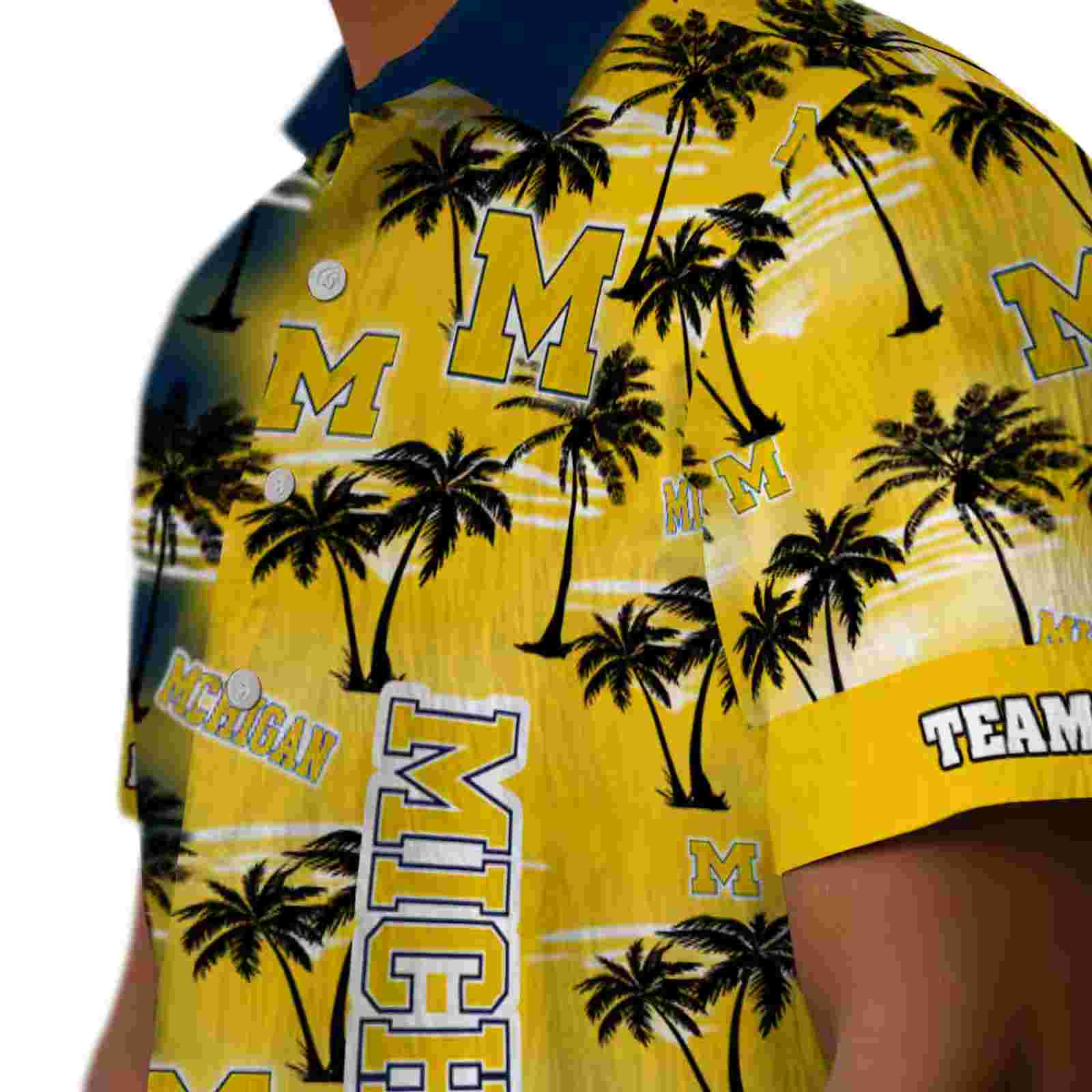 custom michigan wolverines palm silhouettes blue hawaiian shirt trendy