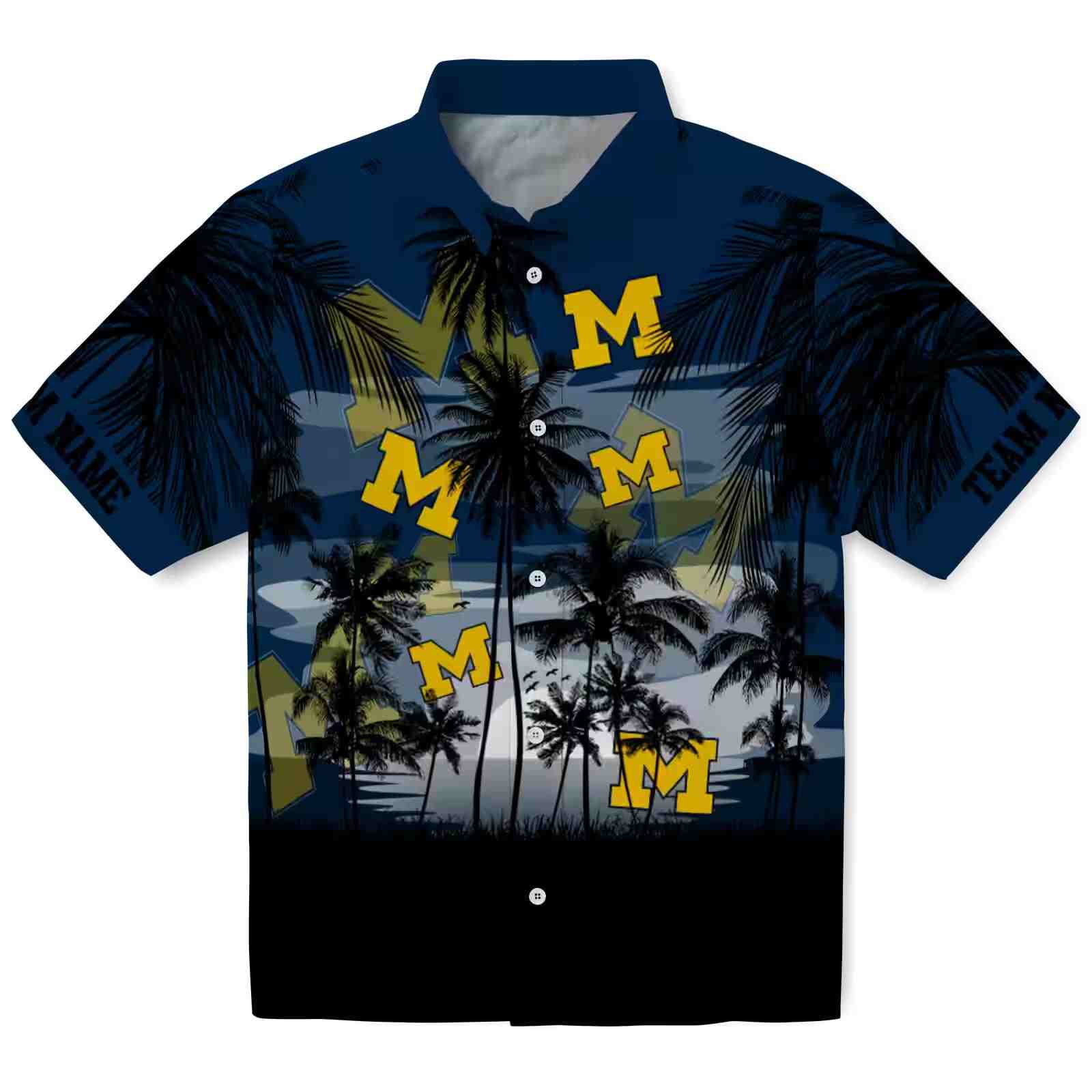 Custom Michigan Wolverines Sunset Scene Blue Black Hawaiian Shirt