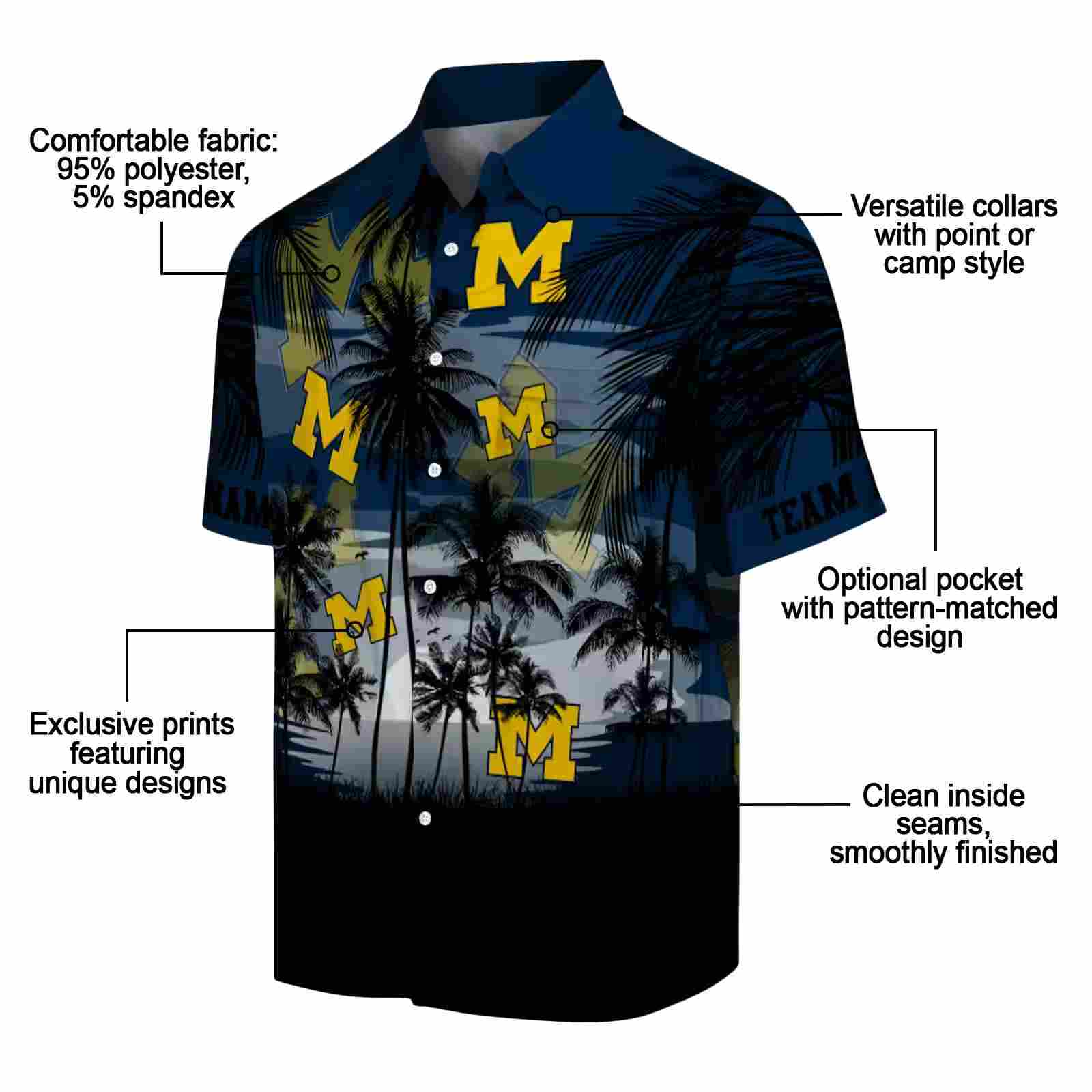 custom michigan wolverines sunset scene blue black hawaiian shirt new arrival