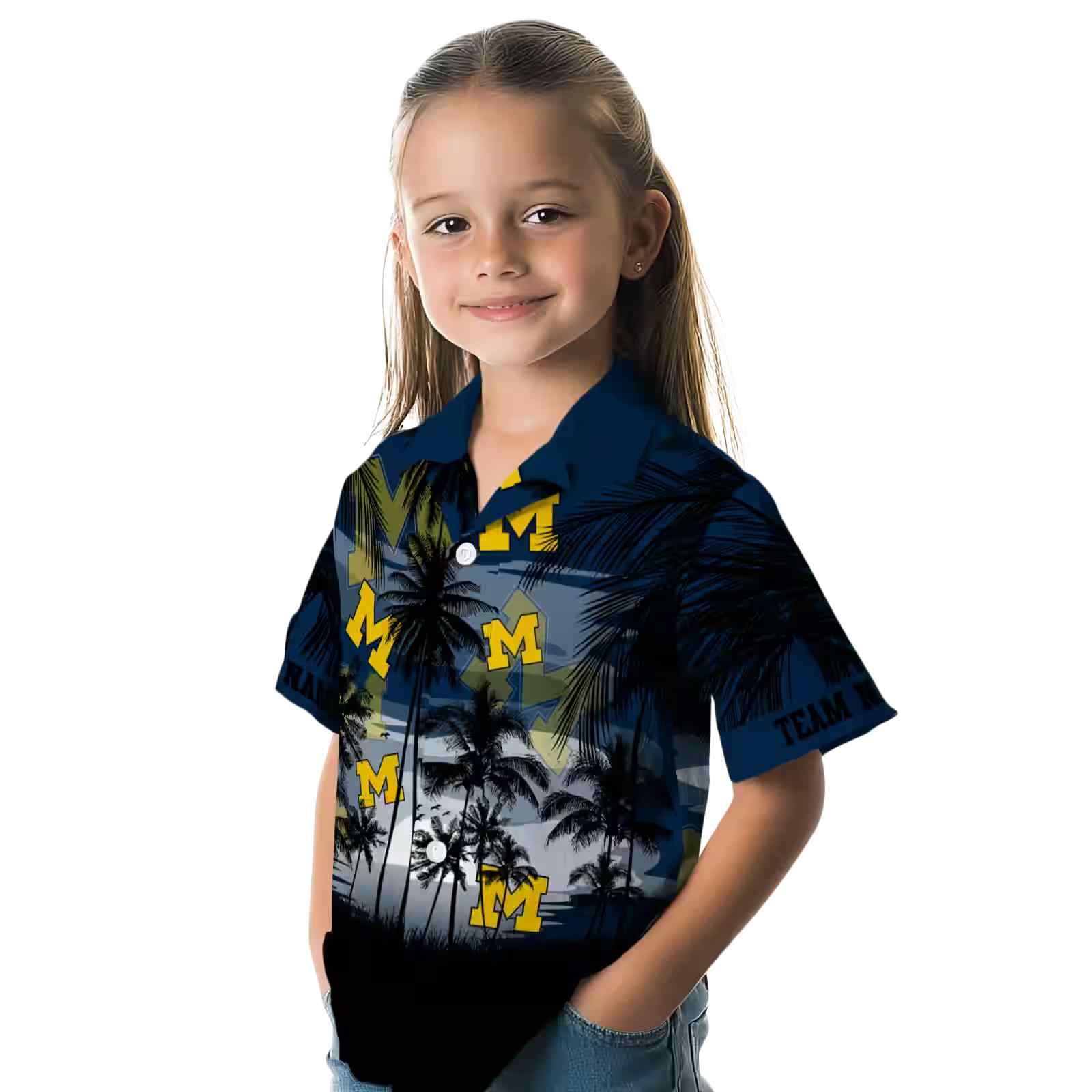 custom michigan wolverines sunset scene blue black hawaiian shirt premium grade