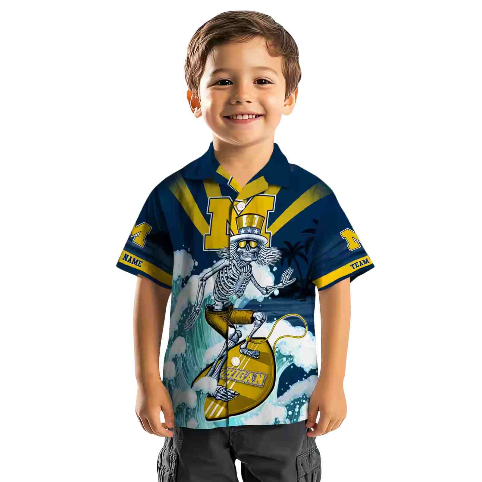 custom michigan wolverines surfing skeleton blue hawaiian shirt top rated