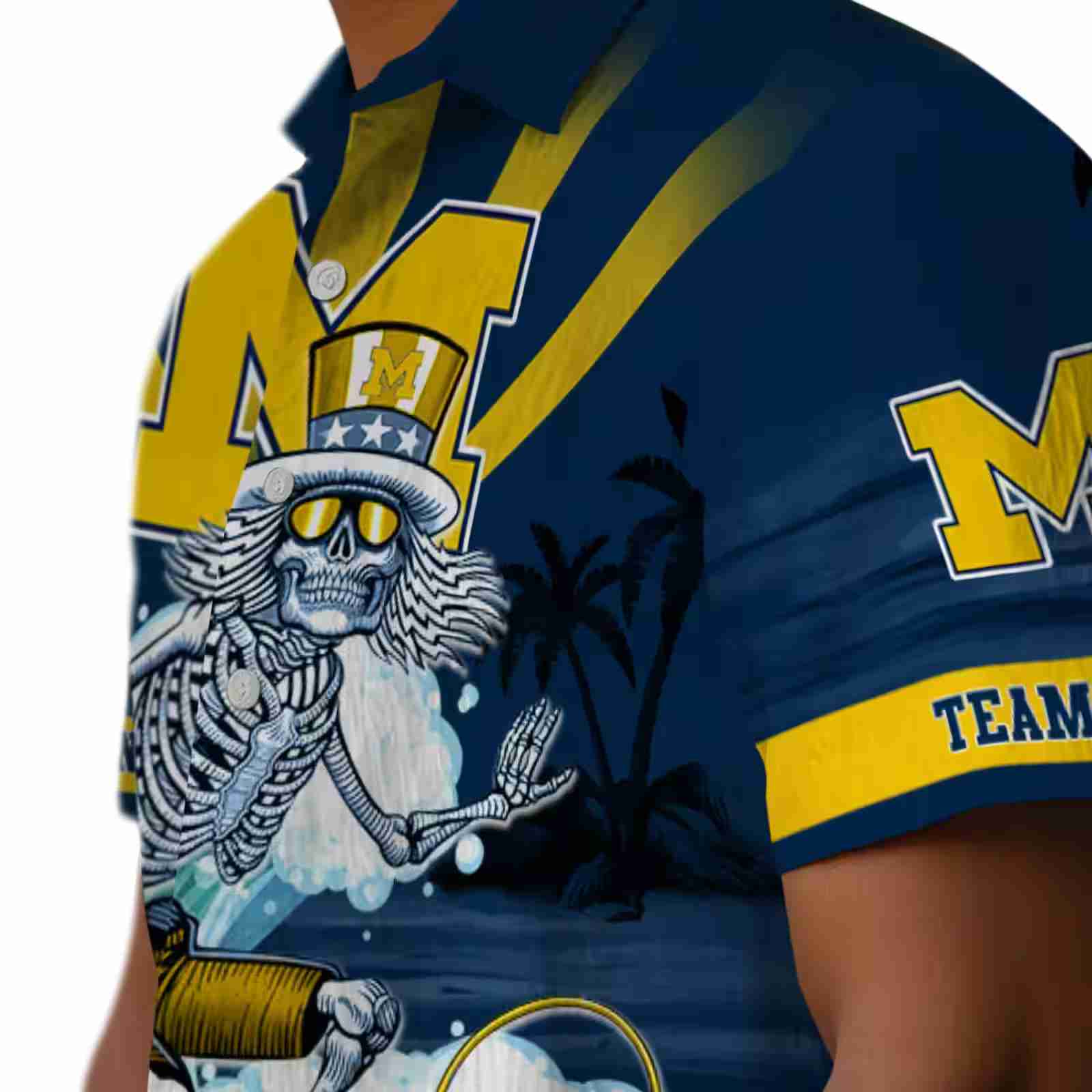 custom michigan wolverines surfing skeleton blue hawaiian shirt trendy