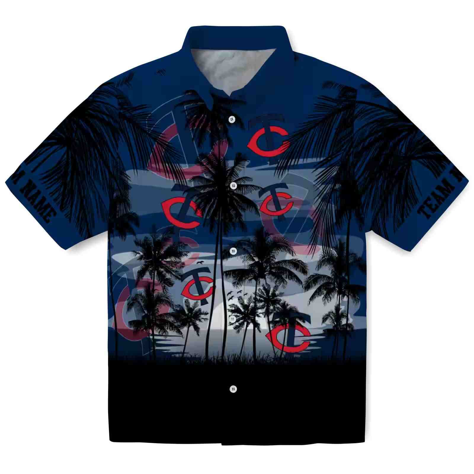 Custom Minnesota Twins Sunset Scene Navy Black Hawaiian Shirt