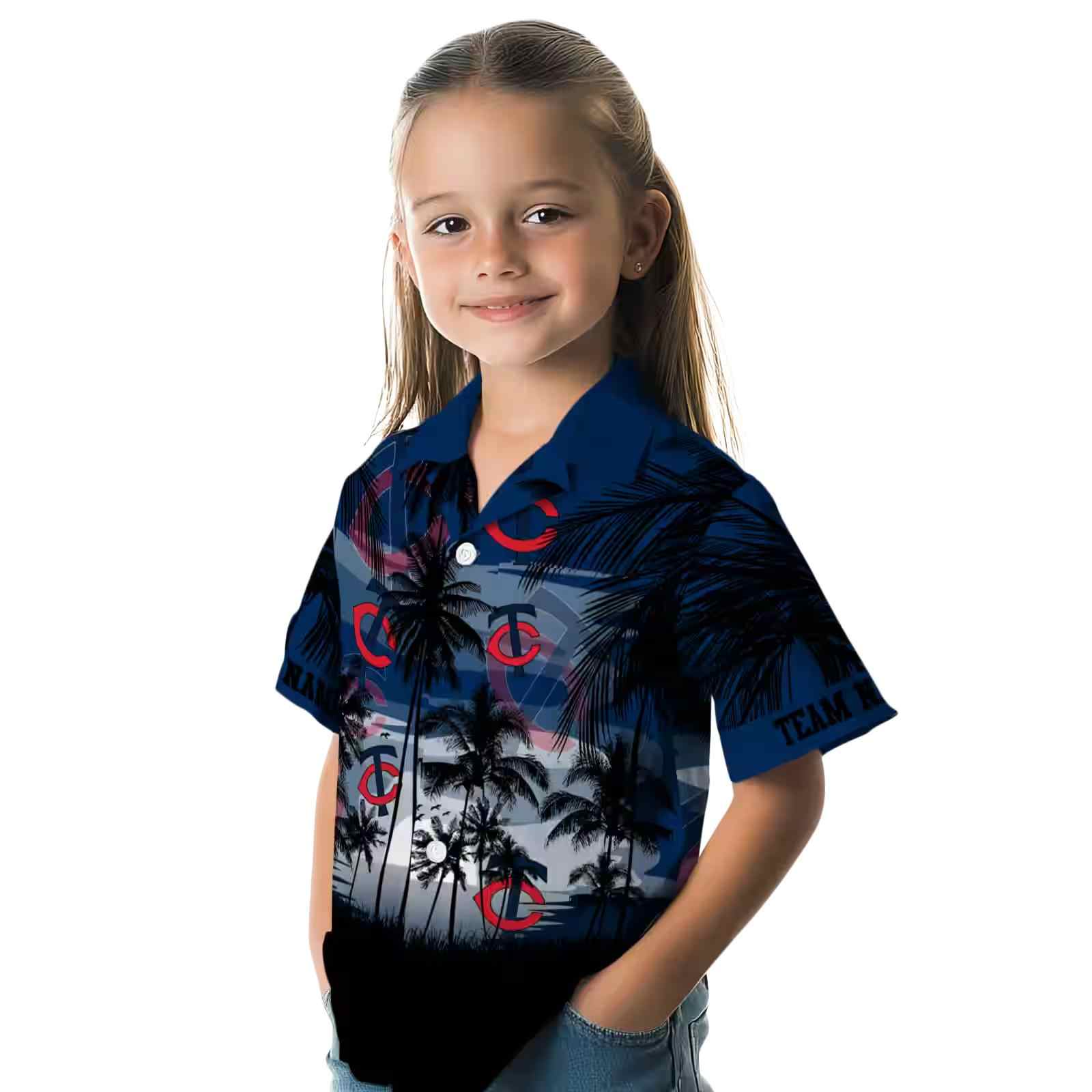 custom minnesota twins sunset scene navy black hawaiian shirt premium grade