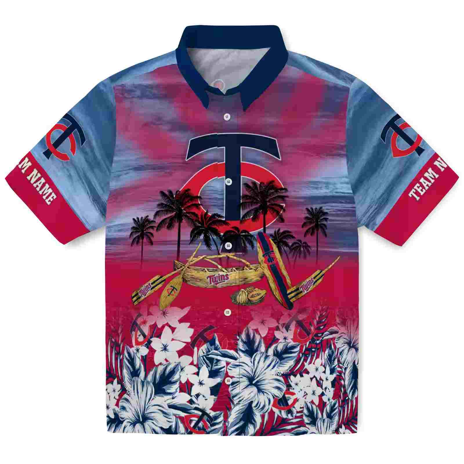 Custom Minnesota Twins Tropical Canoe Navy Hawaiian Shirt