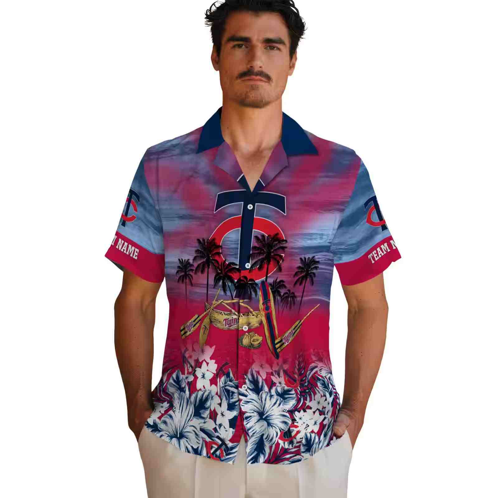 custom minnesota twins tropical canoe navy hawaiian shirt fashion forward