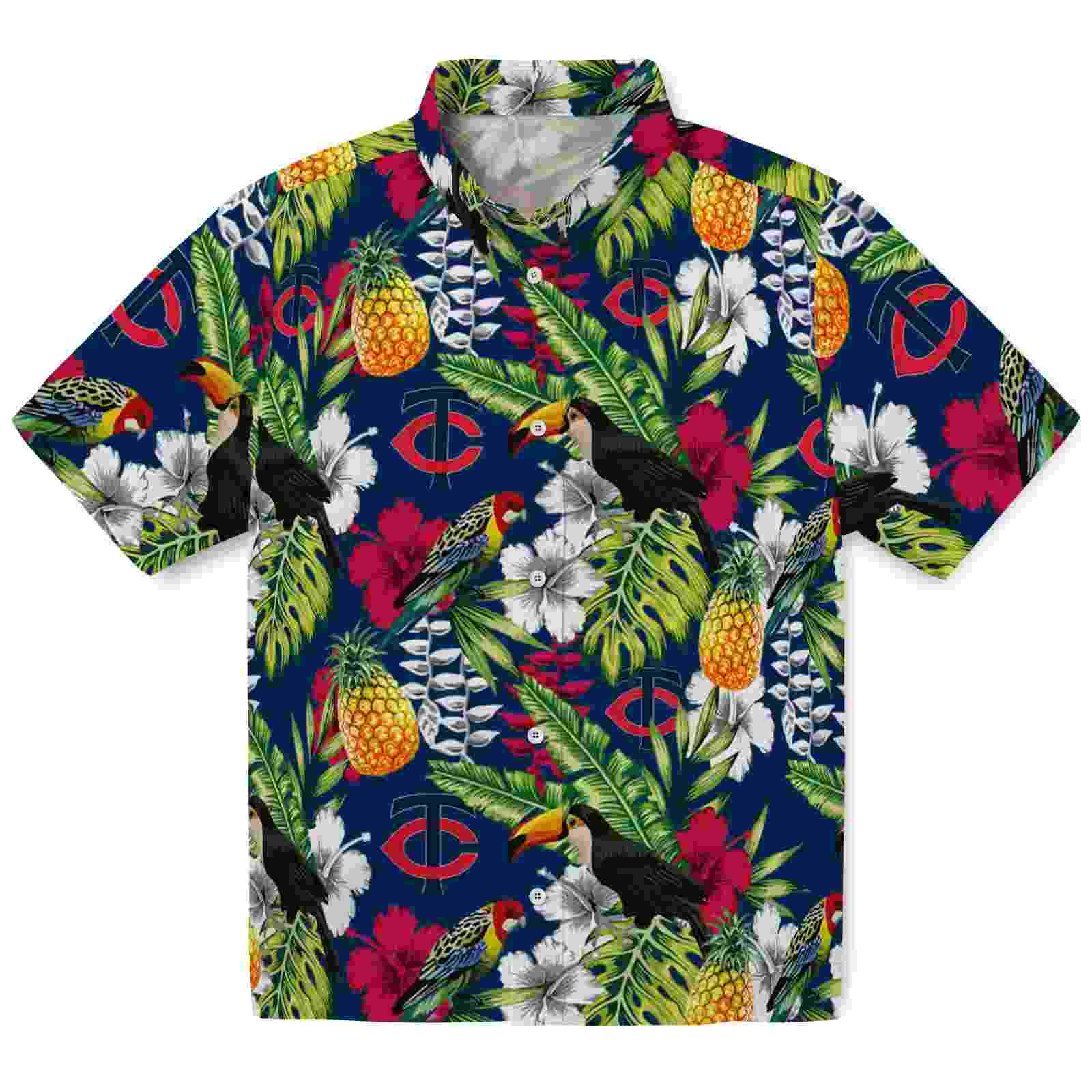 Custom Minnesota Twins Tropical Toucan Navy Green Hawaiian Shirt