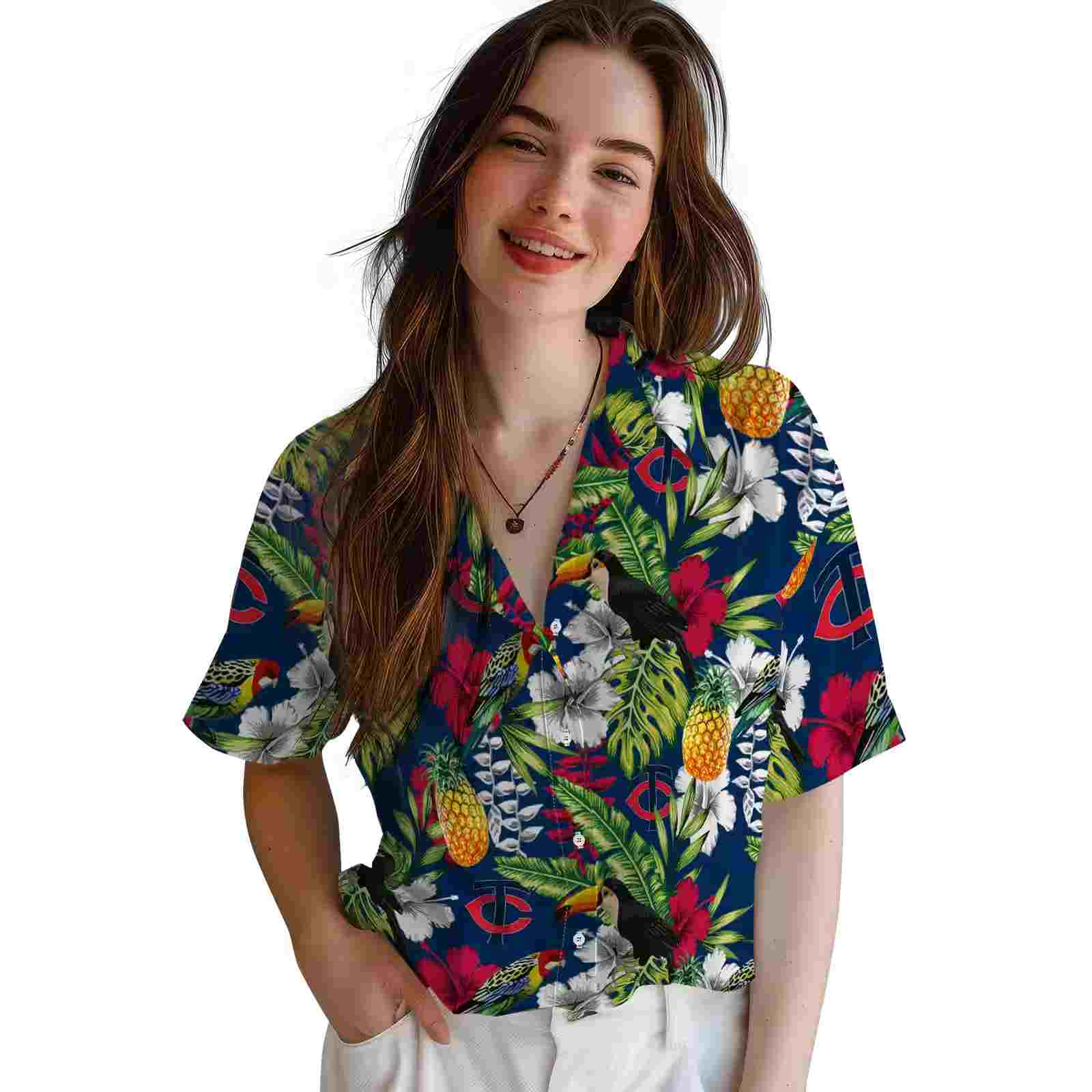 custom minnesota twins tropical toucan navy green hawaiian shirt latest model