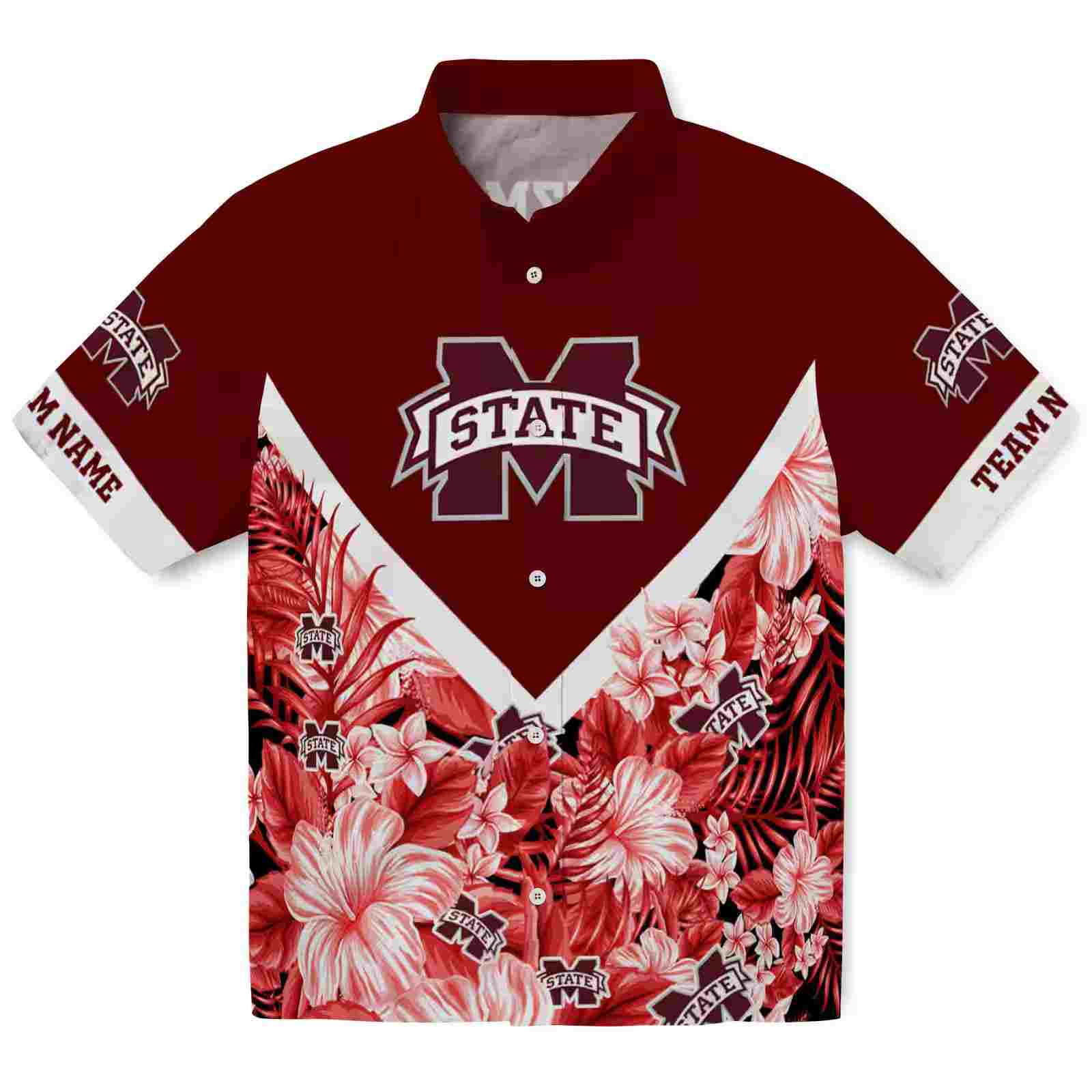 Custom Mississippi State Bulldogs Floral Chevron Maroon Hawaiian Shirt