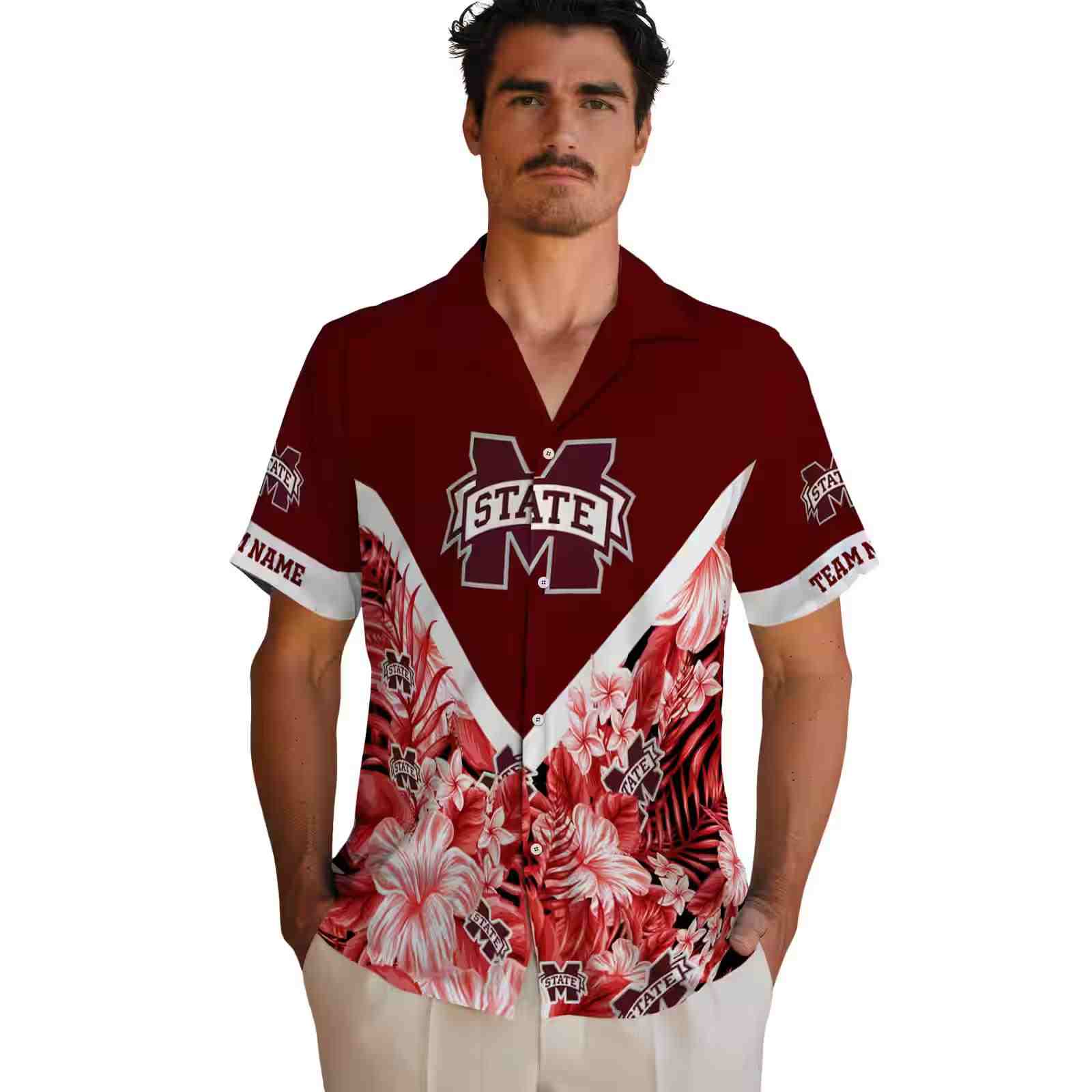 custom mississippi state bulldogs floral chevron maroon hawaiian shirt fashion forward