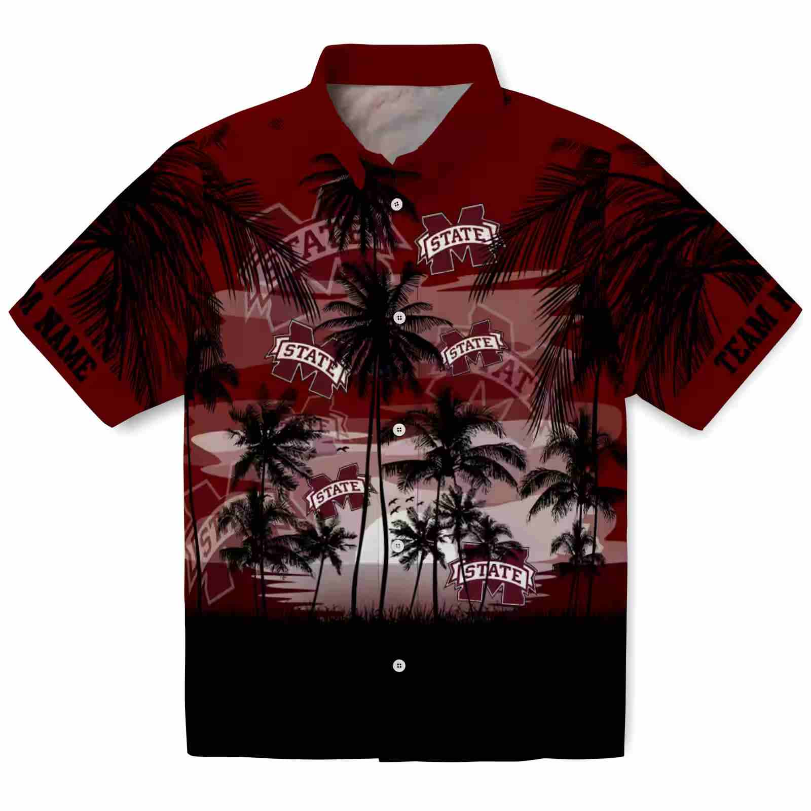 Custom Mississippi State Bulldogs Sunset Scene Maroon Black Hawaiian Shirt