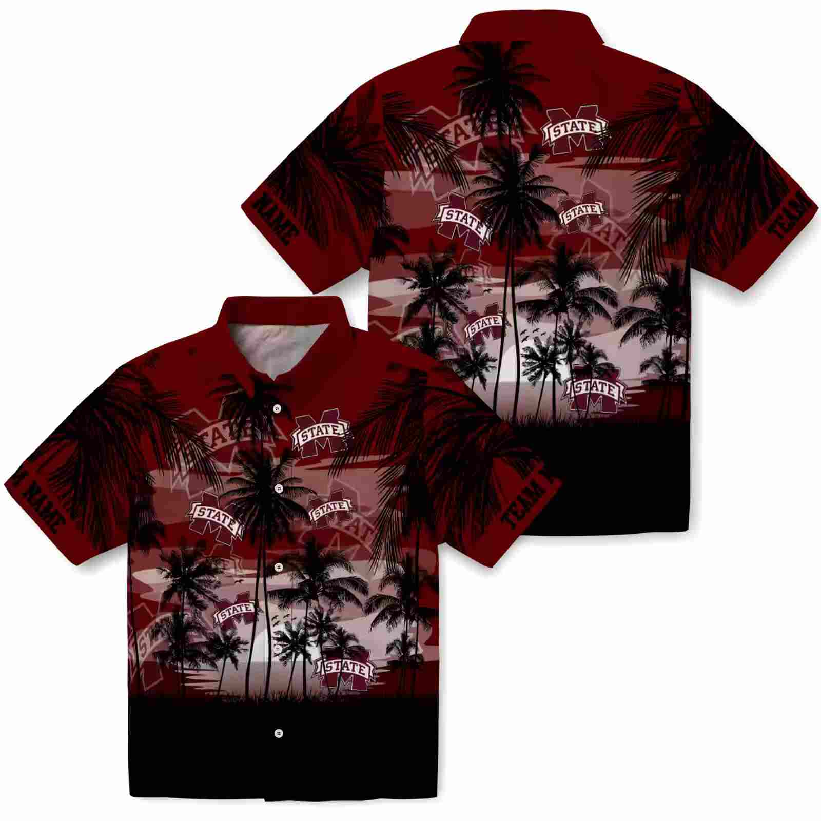 custom mississippi state bulldogs sunset scene maroon black hawaiian shirt high quality