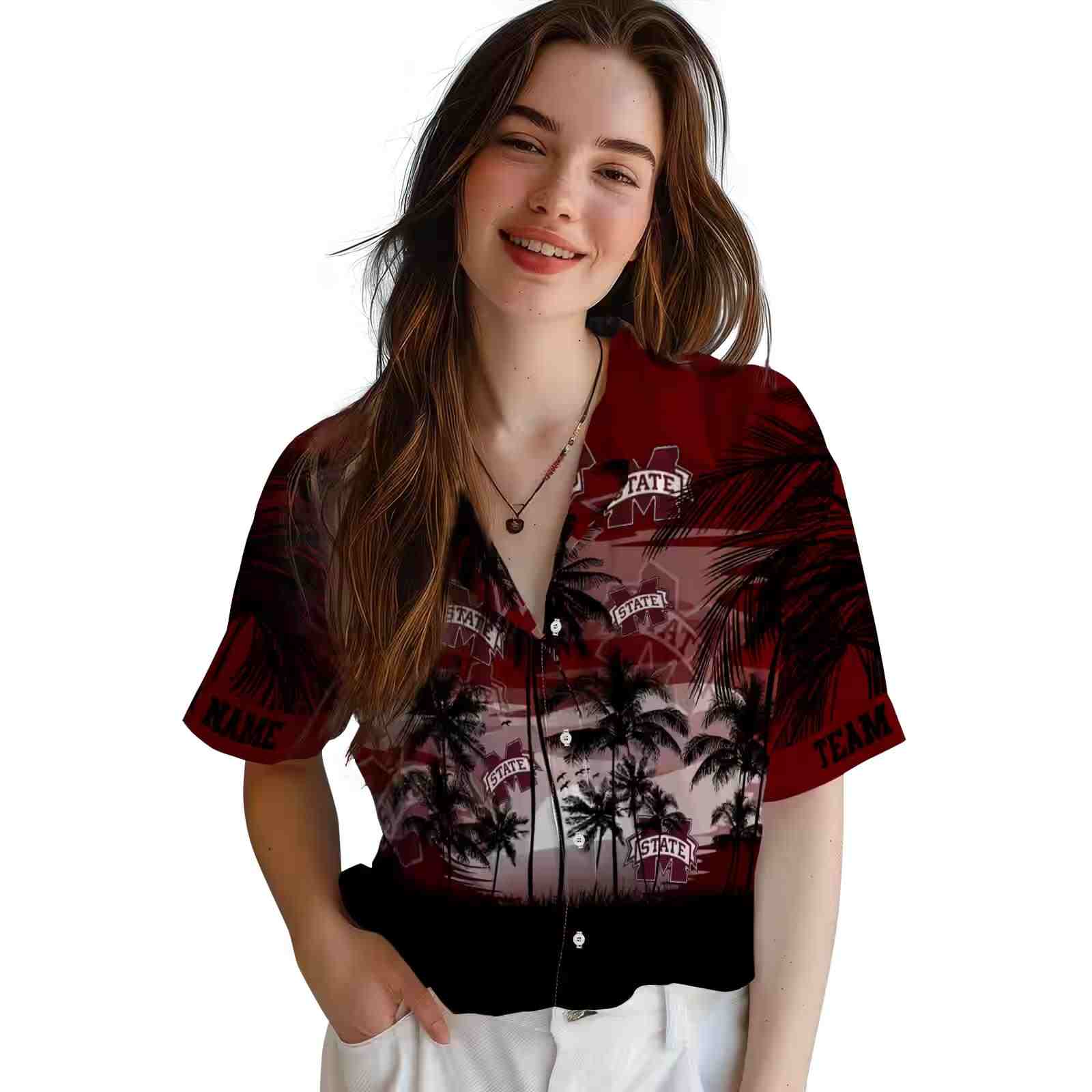 custom mississippi state bulldogs sunset scene maroon black hawaiian shirt latest model