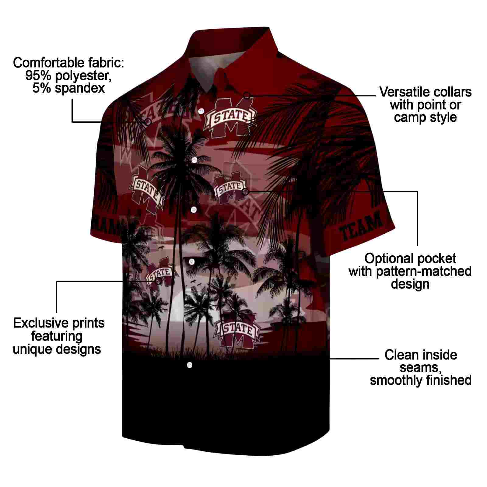 custom mississippi state bulldogs sunset scene maroon black hawaiian shirt new arrival