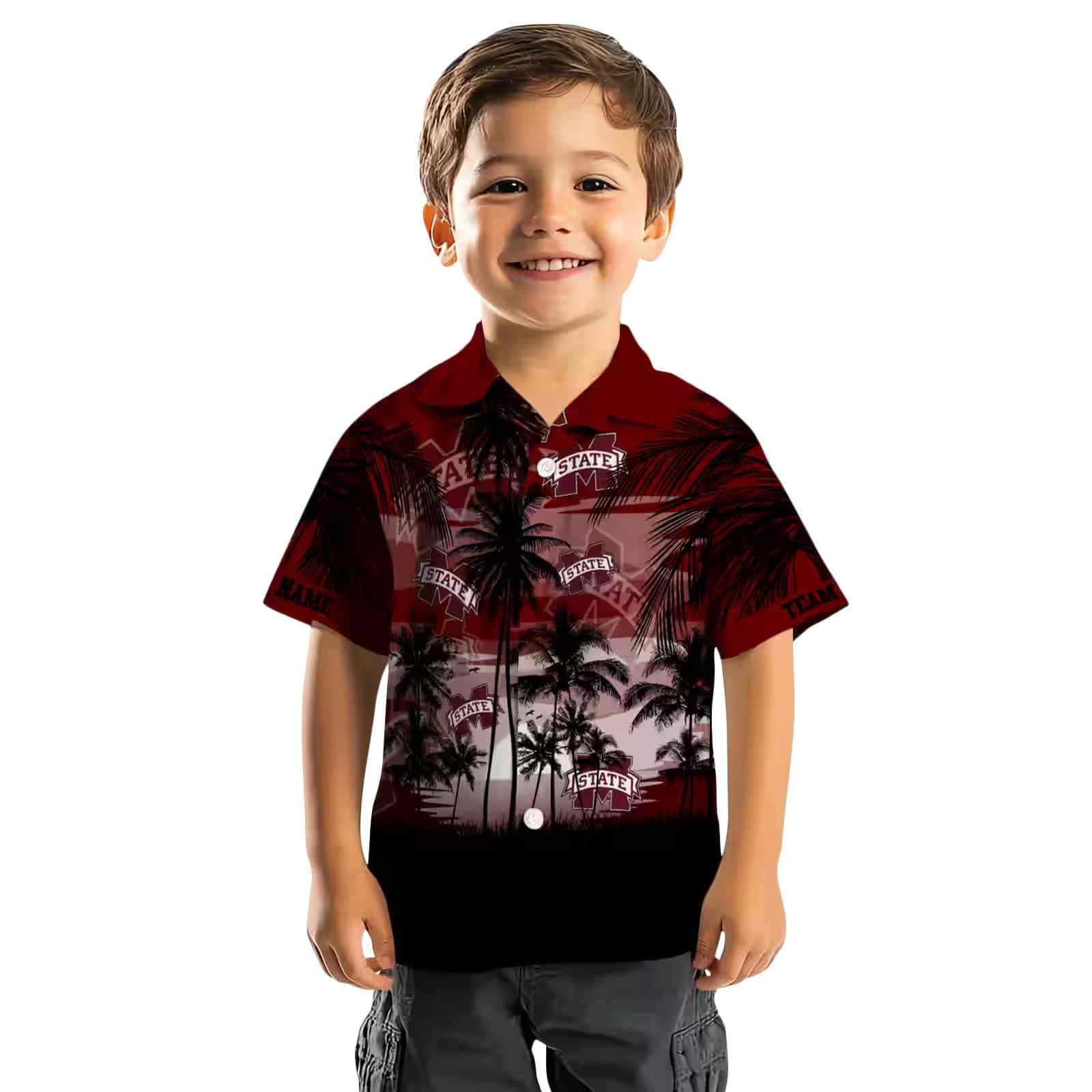 custom mississippi state bulldogs sunset scene maroon black hawaiian shirt top rated