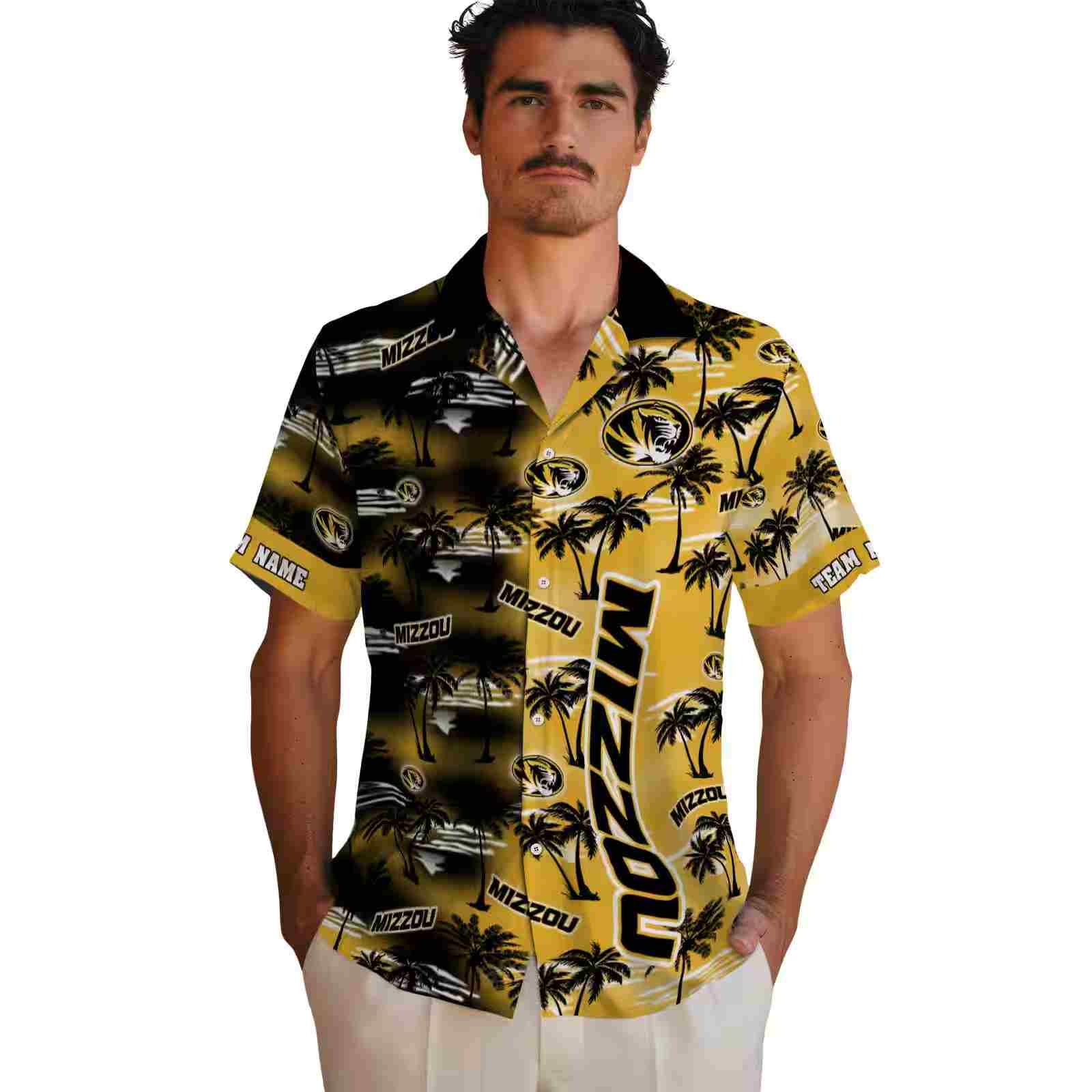 custom missouri tigers palm silhouettes black hawaiian shirt fashion forward